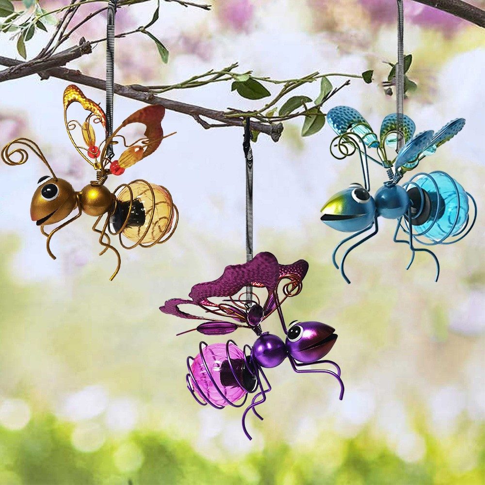 JOYOLEDER Gartenfigur Solar Hängende Biene Deko für Außen, Solarleuchte Deko Garten Hängend, (1 St), LED Metall Bienen,Tiere Solarlampe Außen Wetterfest,Solar Lichterkette