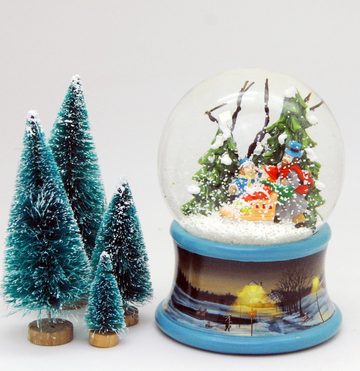 MINIUM-Collection Schneekugel Familie Winterwald Schlitten Sockel landschaft blau mit Spieluhr 10cm