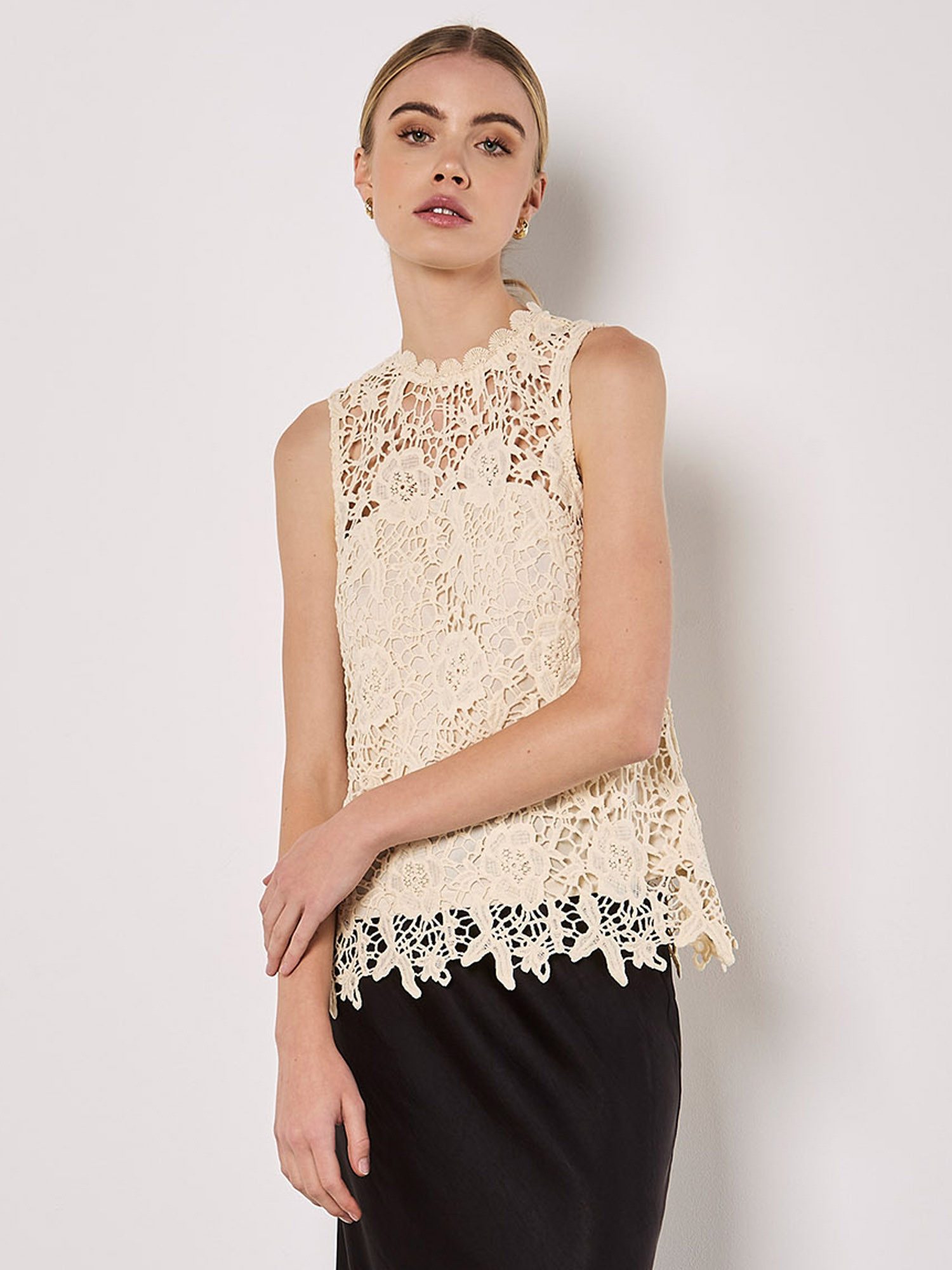 Apricot Spitzentop elegantes Top in Unifarben