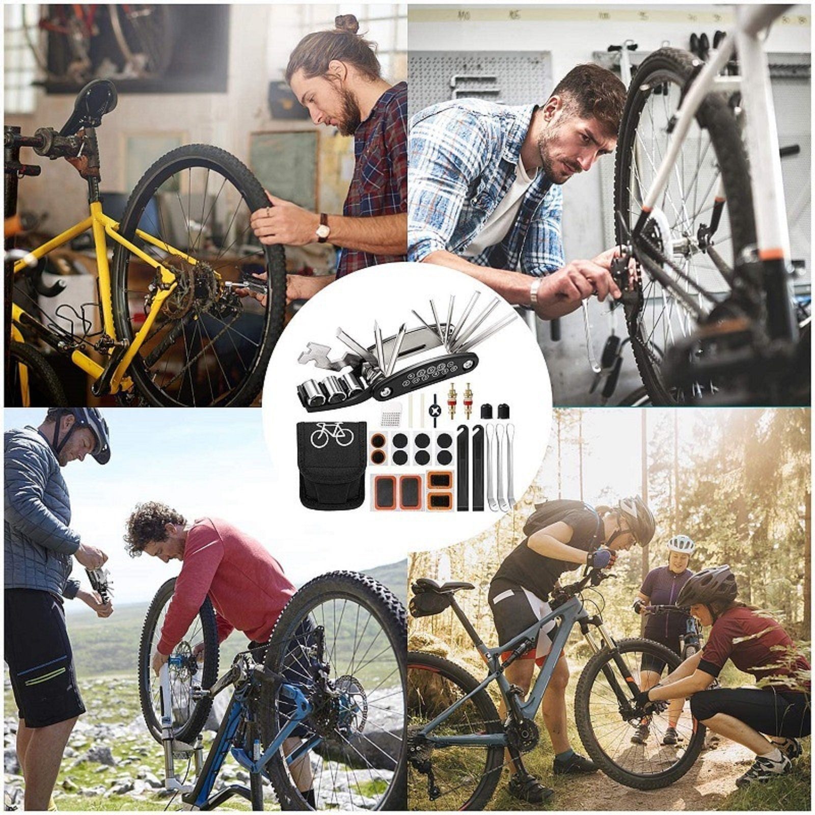 Fahrradwerkzeugset, 16 Fahrradflicken COOL-i ® (16-St), Reifenheber Reparaturset in 1 Multitool und