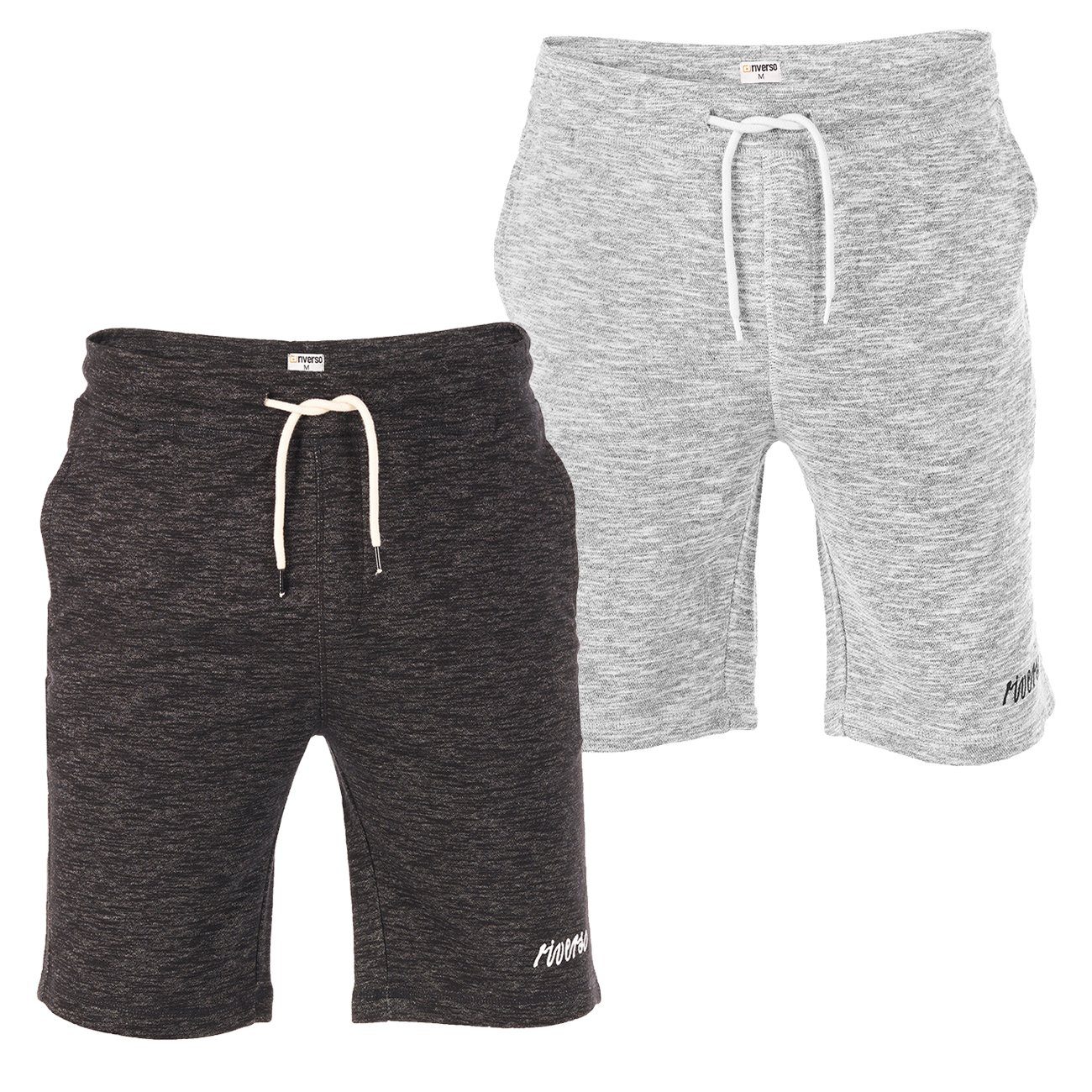 riverso Sweatshorts Herren Shorts RIVMike 2er Pack Regular Fit Bermudashorts aus pflegeleichter Baumwollmischung Black Melange & Grey Melange