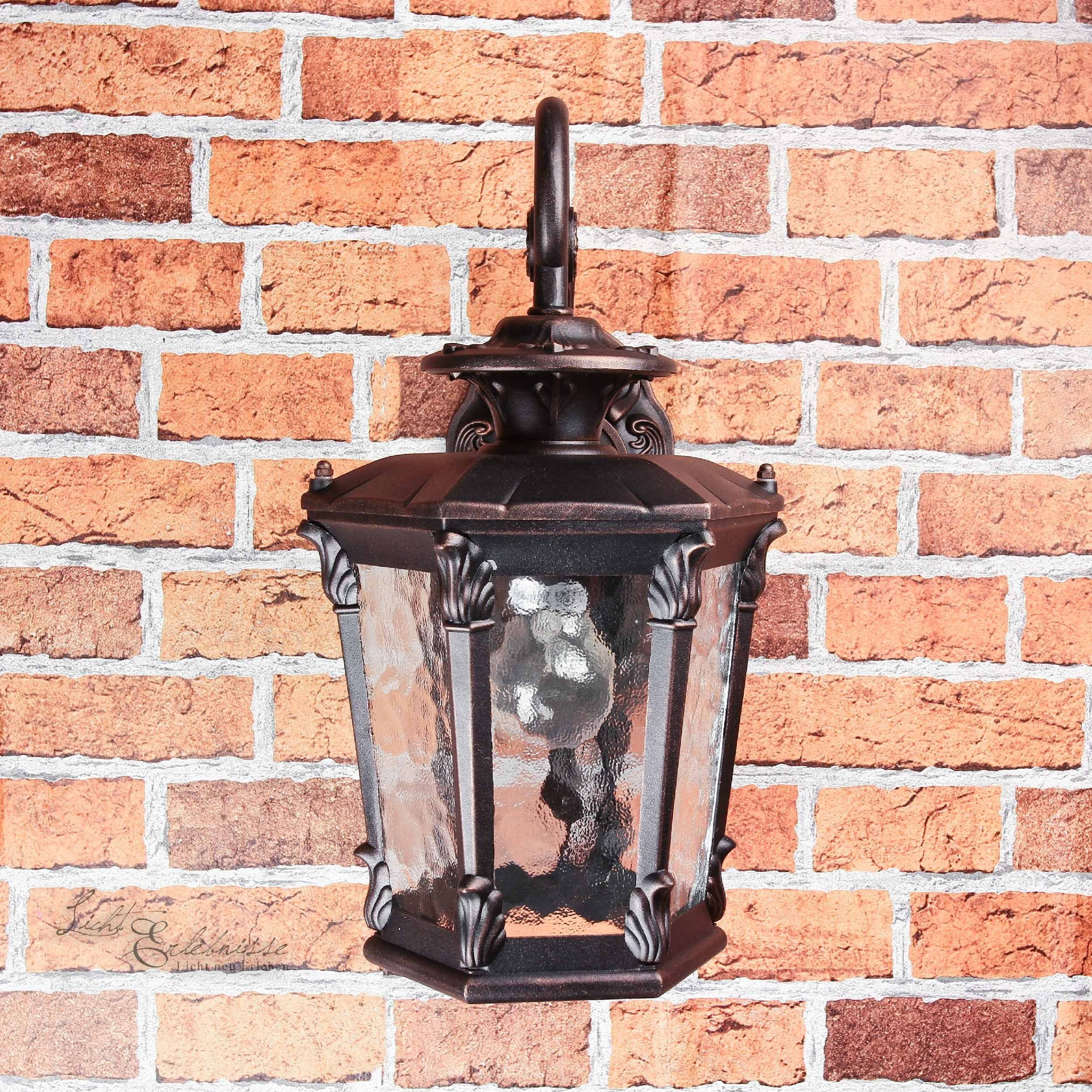Licht-Erlebnisse Außen-Wandleuchte AMUR, ohne Leuchtmittel, Glas Bronze Antik Wegbeleuchtung Garten Rustikal Wandlampe Ornament