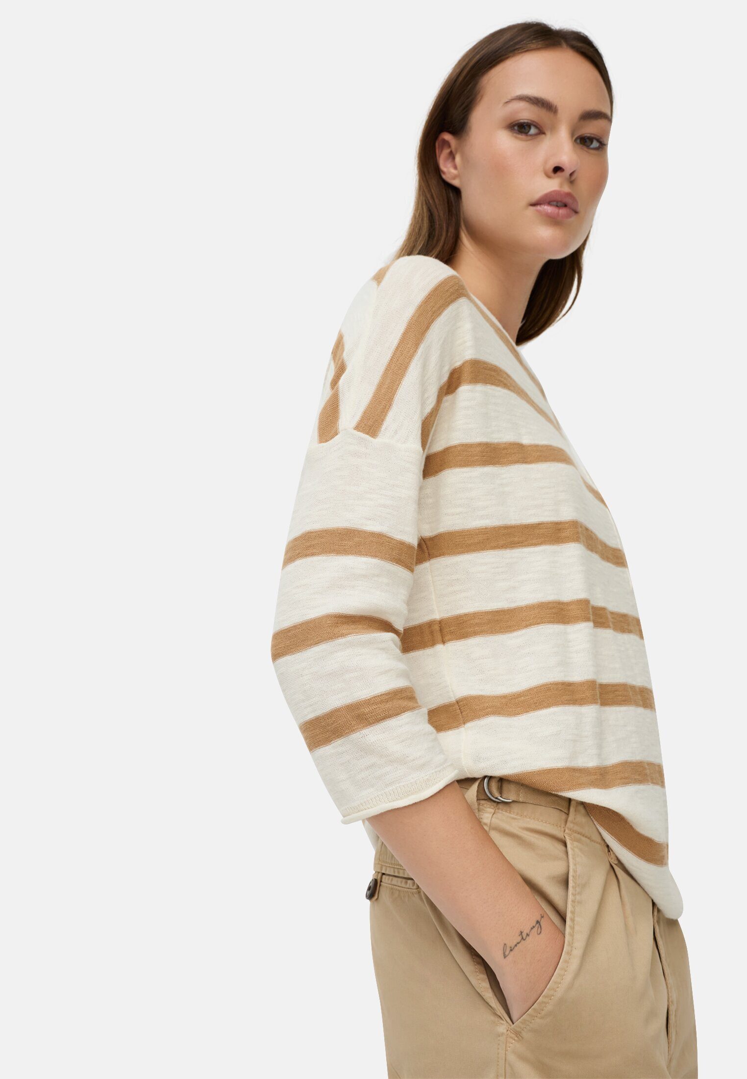 camel active Rundhalspullover mit 3/4-Ärmeln Dreiviertelarm Pullover_Strickpullover