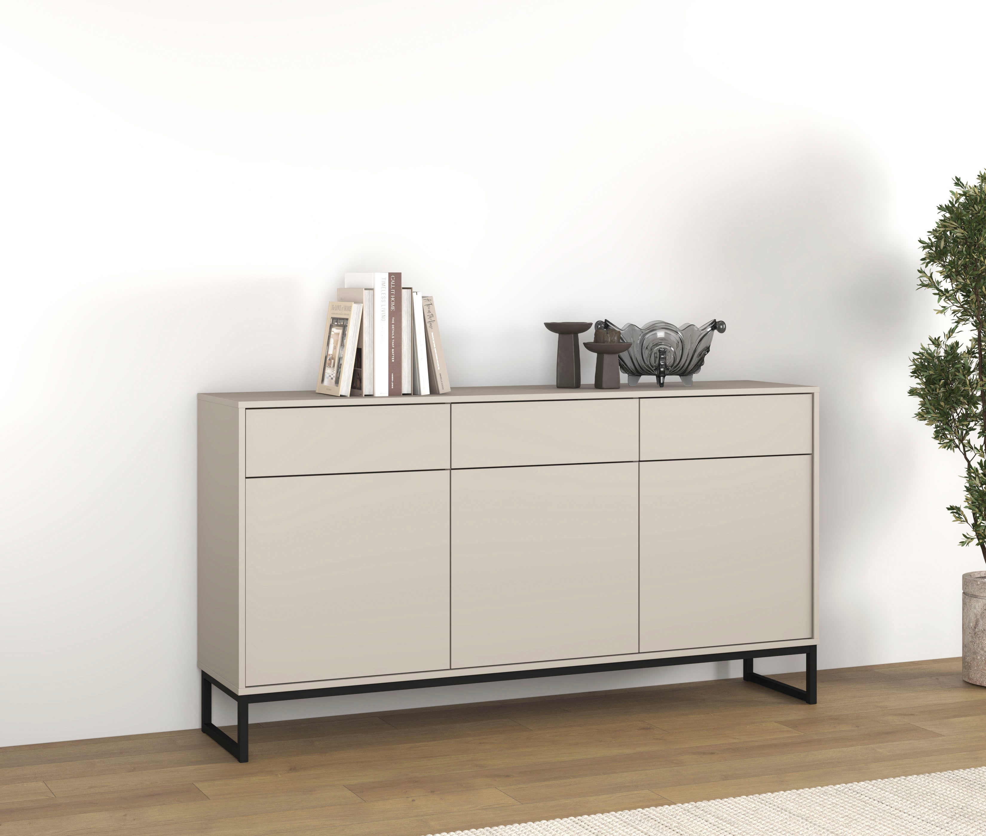 OTTO home Sideboard Olbia, Breite 157 cm, grifflose Kommode 3 Türen/3 Schubkästen., Schubladenkommode mit viel Stauraum, Einlegeböden …