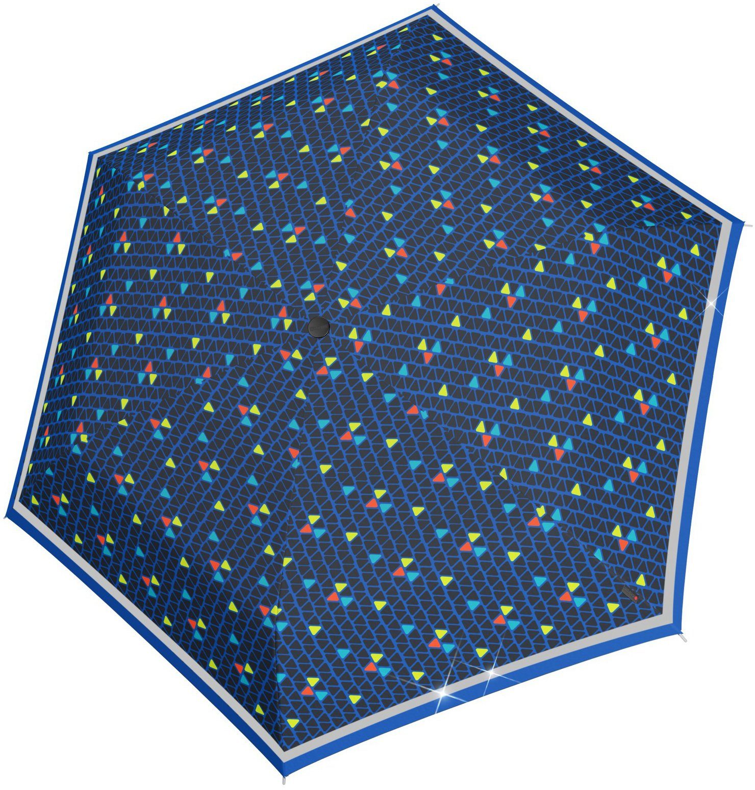Knirps® Taschenregenschirm Rookie manual, triple blue reflective, für Kinder; mit umlaufendem, reflektierendem Band | Taschenschirme