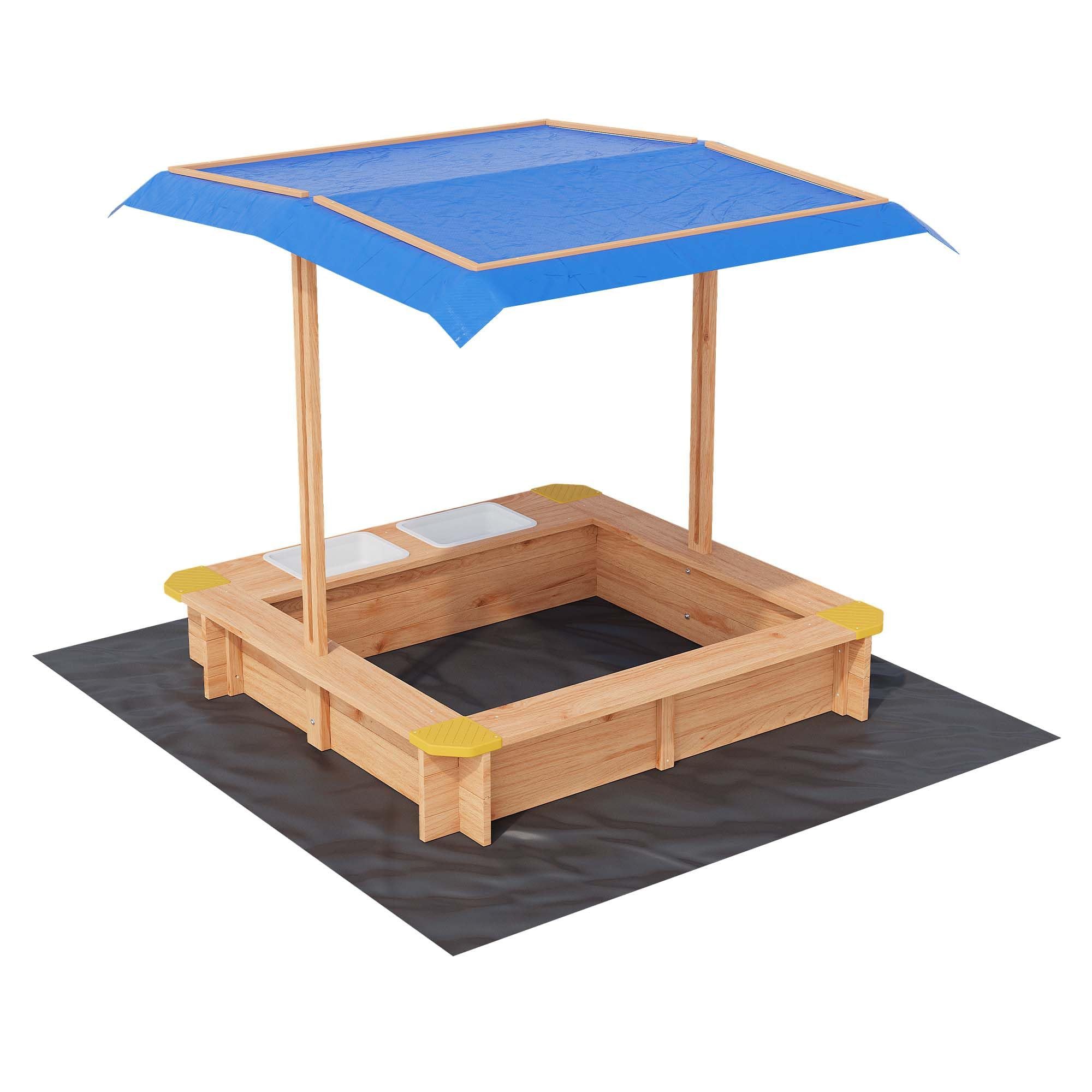 GarveeMore Sandkasten Holz Sandbox mit verstellbarem Dach mit 2 Aufbewahrungsboxen