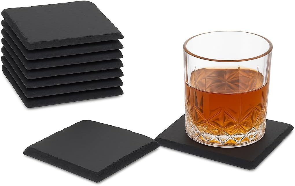 hausleben Glasuntersetzer Schieferuntersetzer, Zubehör für Gläser, Tassen, Flaschen, Getränke, Set, 8-tlg., Für Gläser, Tassen, Whiskey, Cocktails – für Küche, Wohnzimmer & Bar