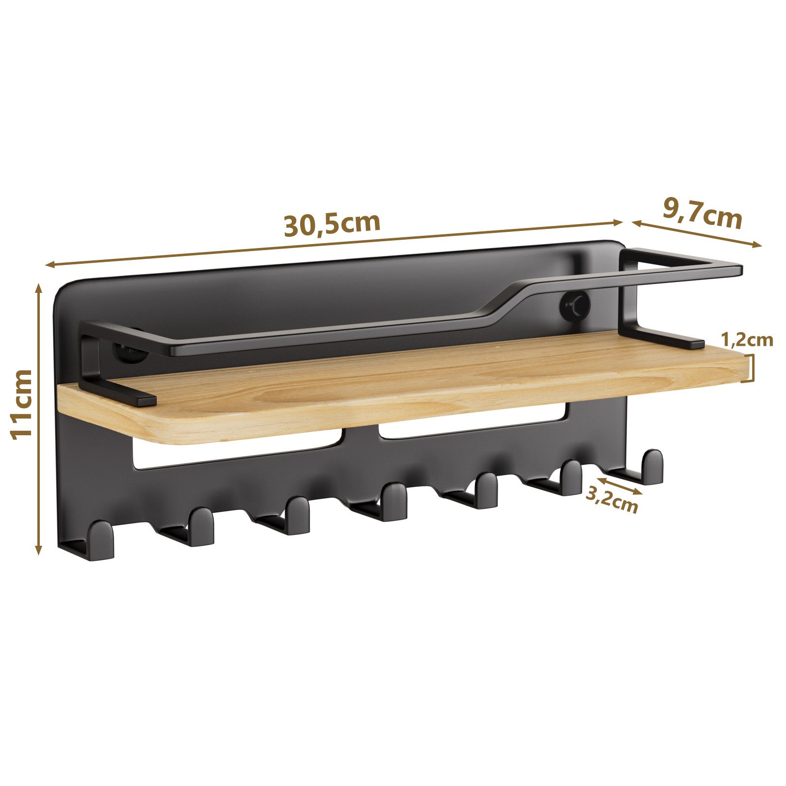 Yorbay Schlüsselbrett mit Holzablage, Schlüsselorganizer, Schlüsselhalter, 7 Haken + Ablagefläche
