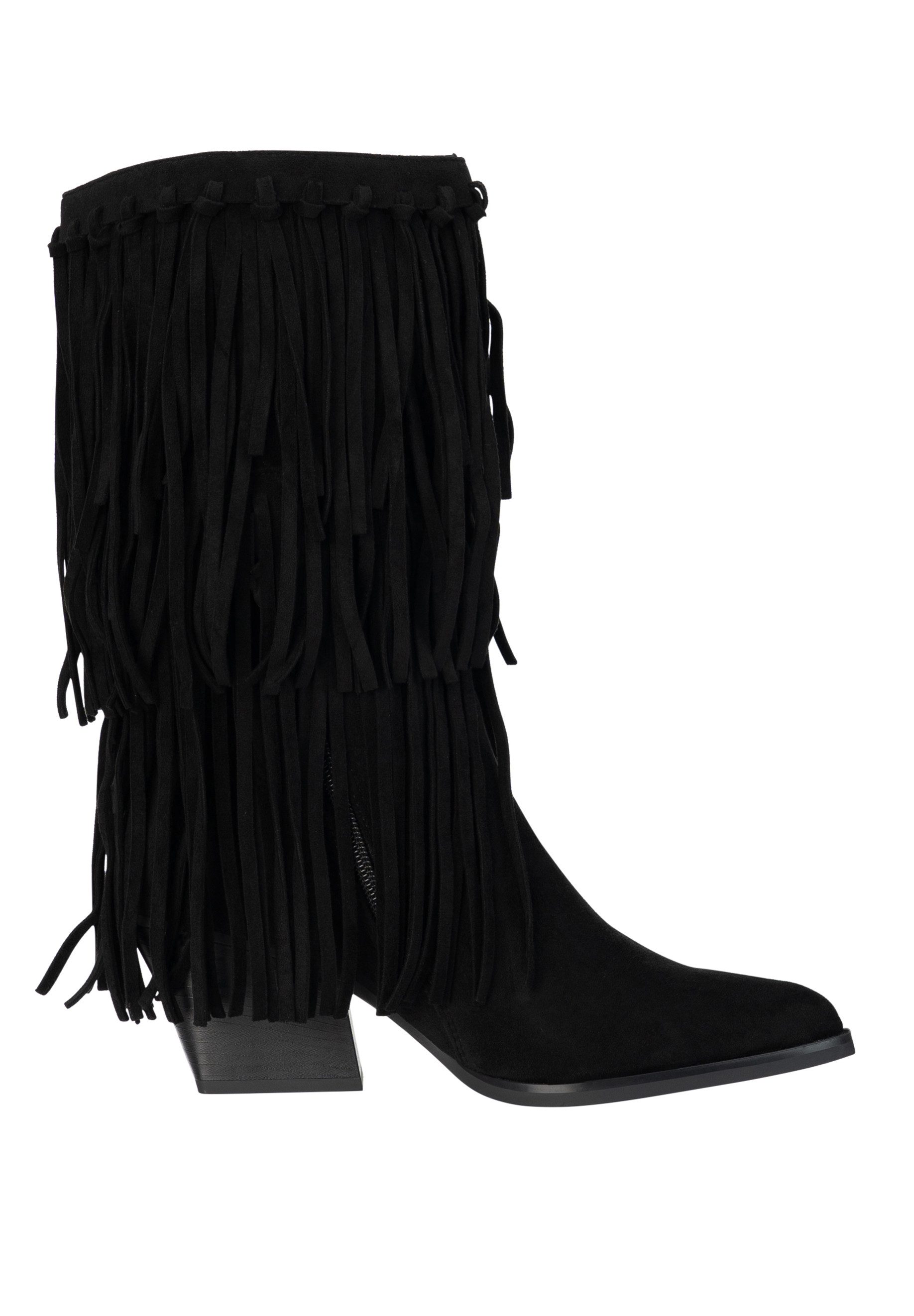 Day Vine Damen Fransen Boots in Wildlederoptik mit Blockabsatz Cowboystiefel