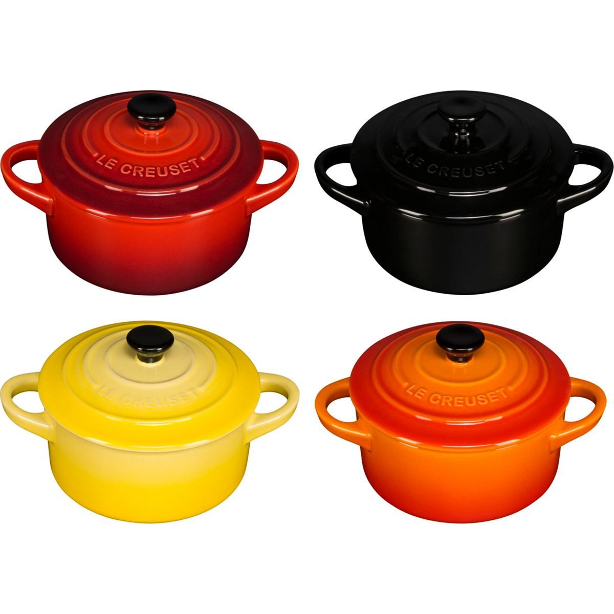 LE CREUSET Kochtopf 4x1 Mini Braeterset m.Deckel 10x5cm, Feuer u.
