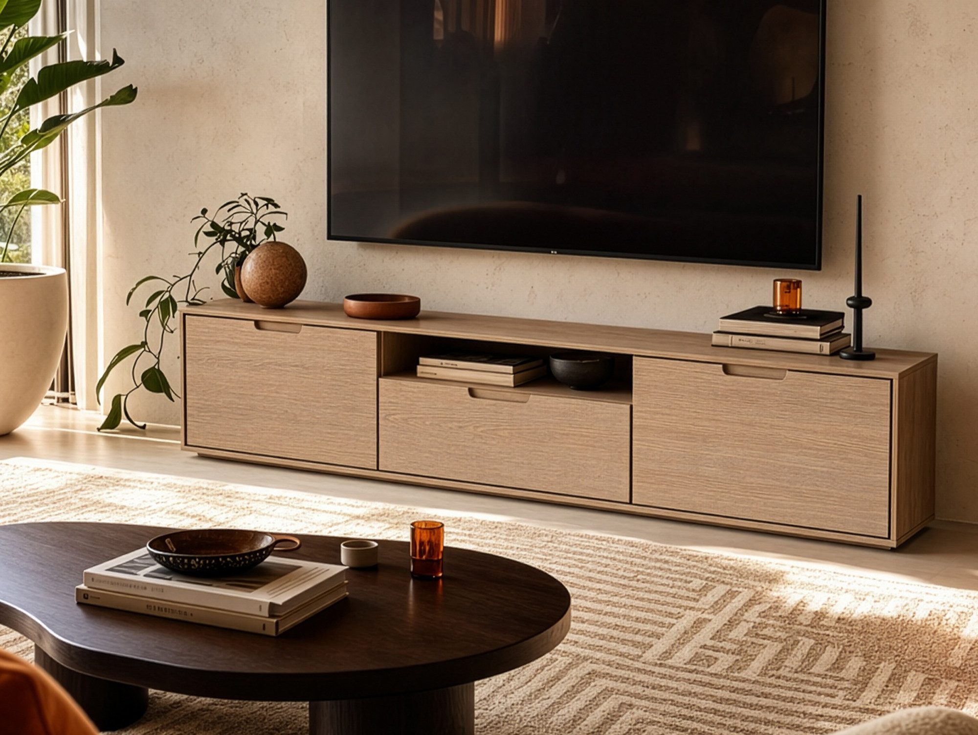 Moebel-Eins TV-Board, NESTRA TV-Unterteil, Material Massivholz, Kiefer eichefarbig