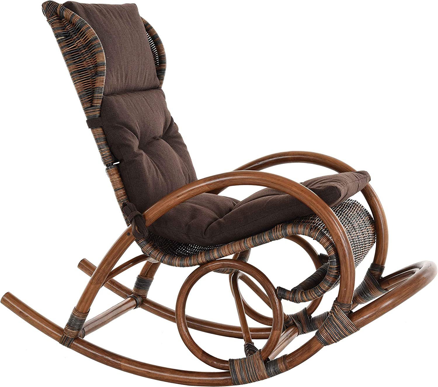 Krines Home Schaukelstuhl Luxor Schaukelstuhl Natur Rattan Schaukelsessel Relaxsessel, mit Polsterauflage