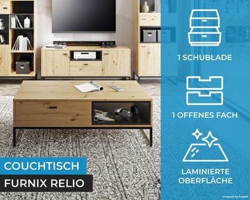 Furnix Couchtisch RELIO niedriger Kaffeetisch mit Schublade Weiß/Artisan, B120 x H41,8 x T65 cm