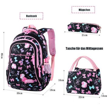 GelldG Schulrucksack Rucksack Schulrucksack Mädchen 3 STK mit Lunchtasche Federmäppchen (3-tlg)