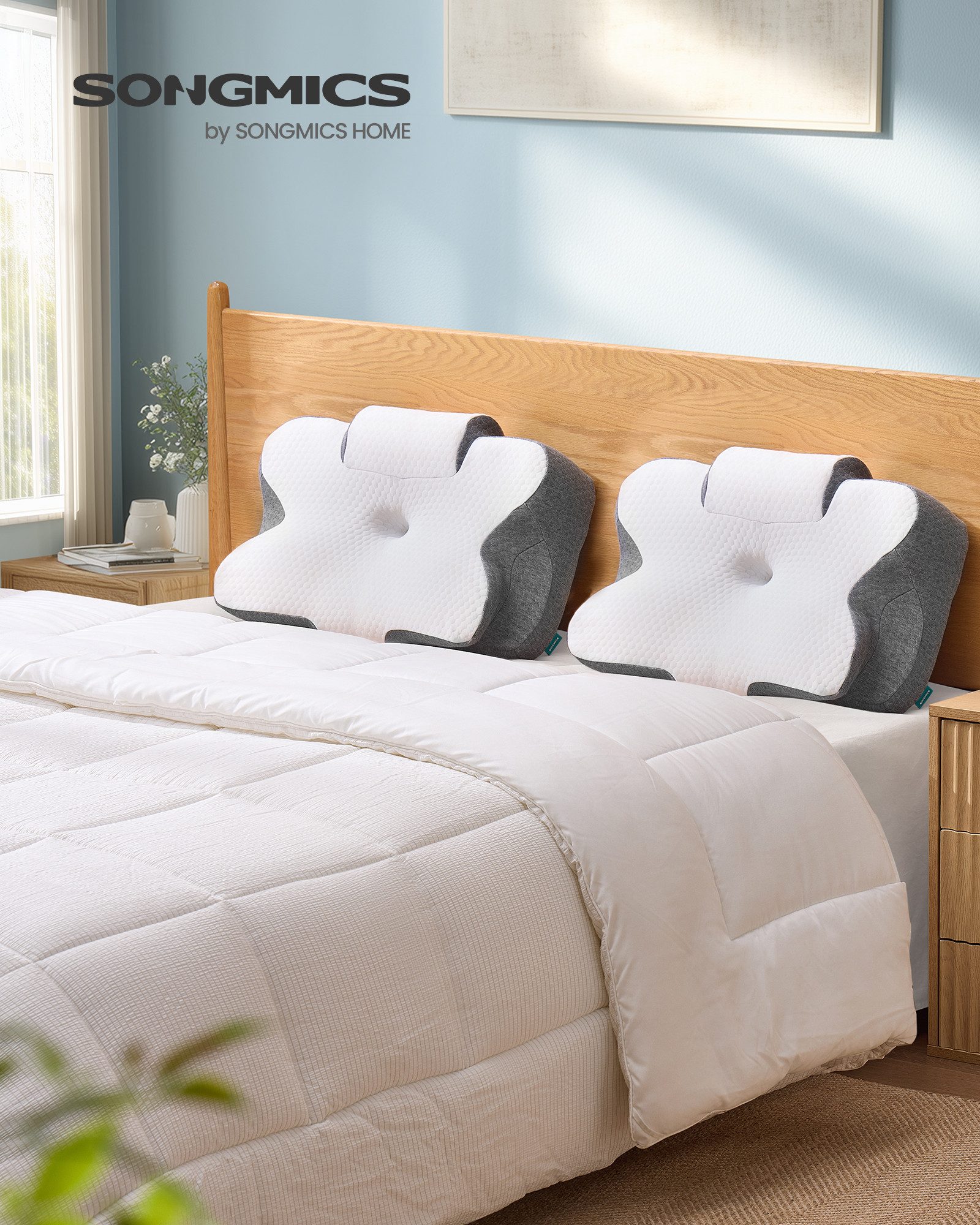 SONGMICS Nackenstützkissen, Kopfkissen, höhenverstellbar, Memory Foam für S günstig online kaufen