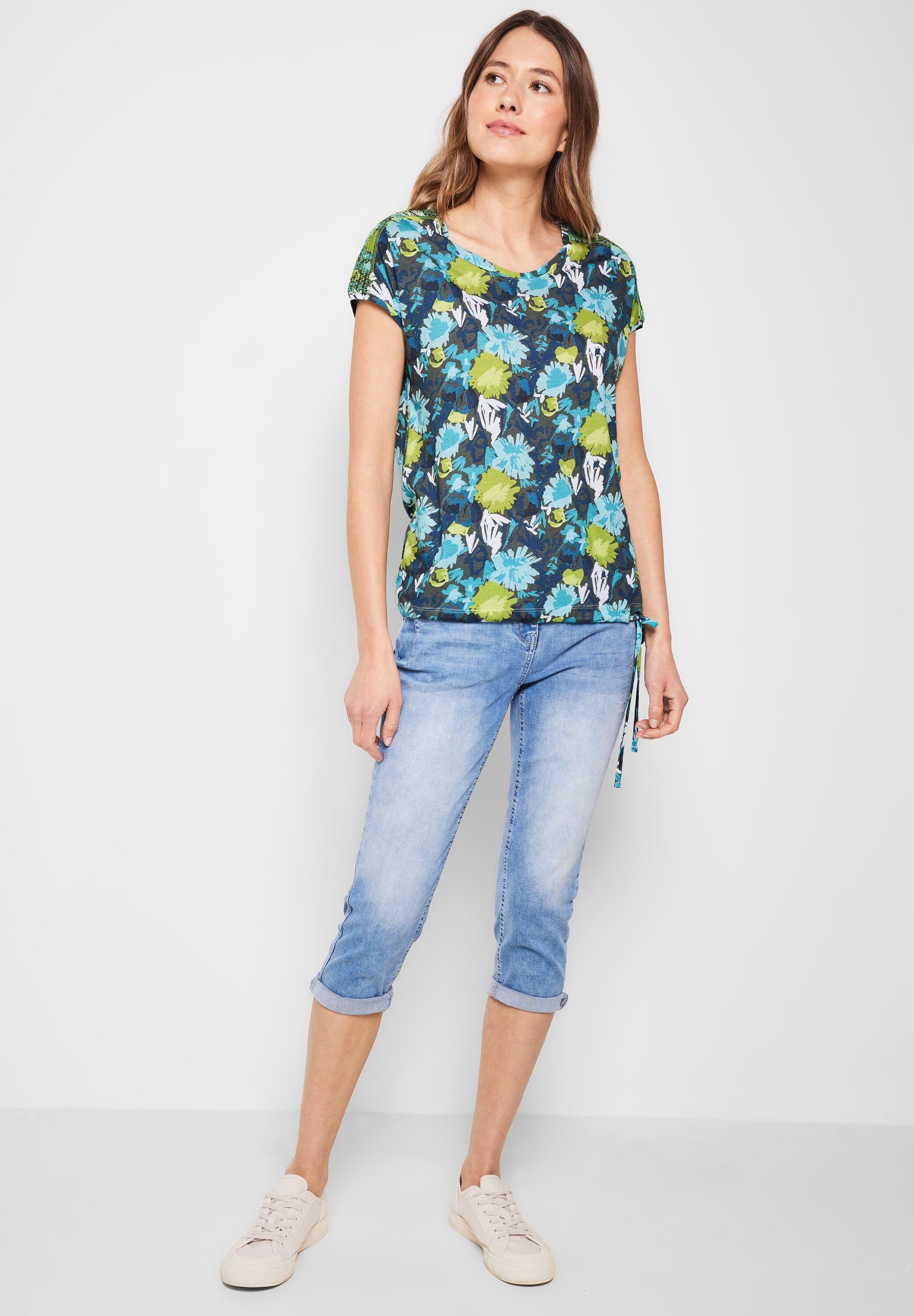 Cecil T-Shirt mit allover easy khaki Blumenprint