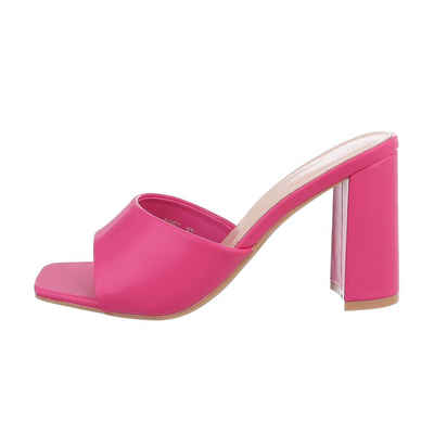 Ital-Design Damen Mules Freizeit Pantolette Blockabsatz Sandalen & Sandaletten in Pink