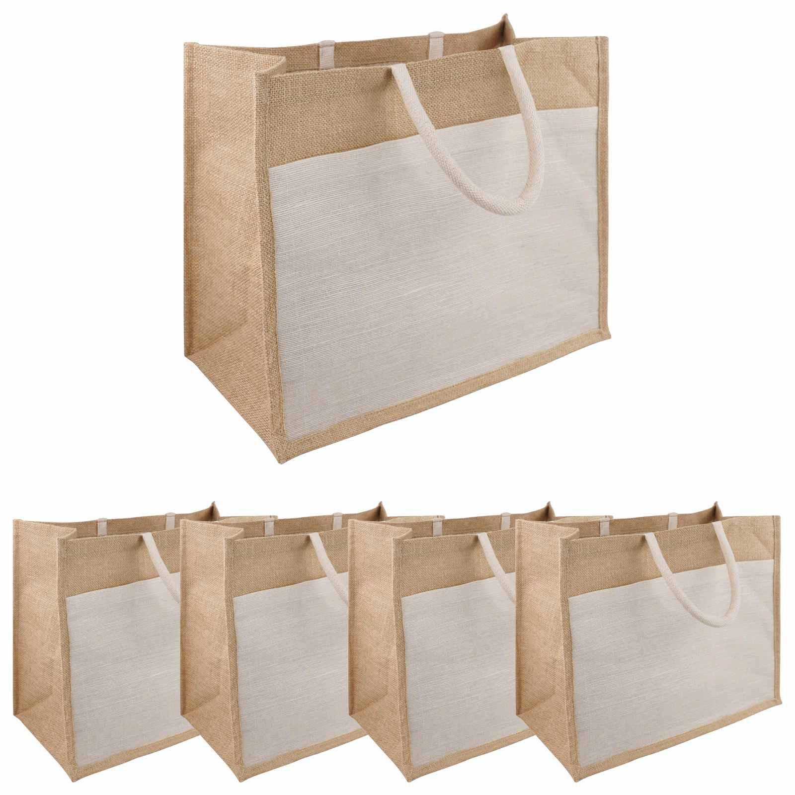 vidaXL Einkaufstrolley Jute-Handtaschen mit Tasche 5 Natürlich und Weiß