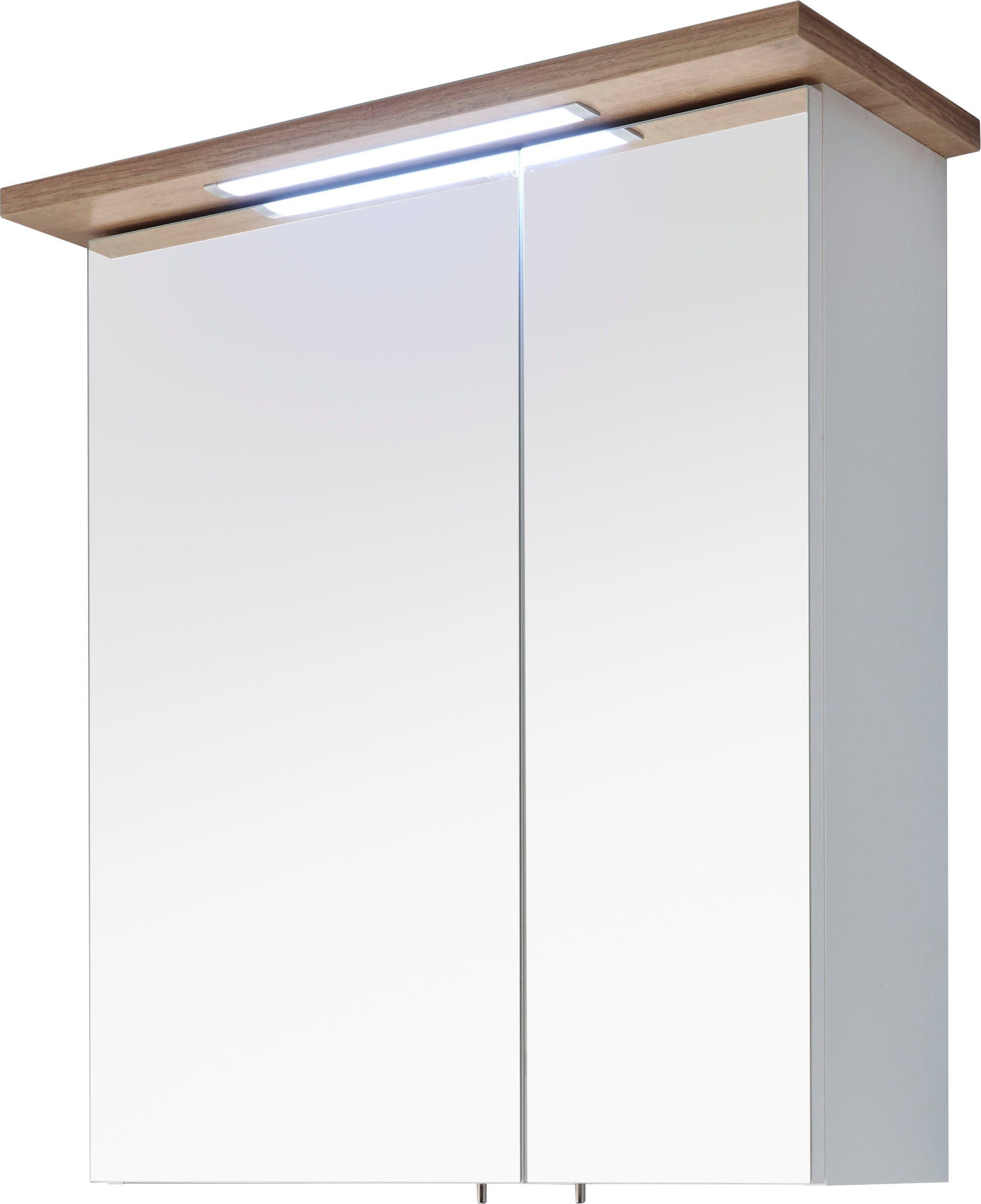 Saphir Spiegelschrank Quickset 923 Badschrank, 2 Spiegeltüren, 2 Einlegeböden, 60 cm breit inkl. LED-Beleuchtung, Türdämpfer, Schalter-/Steckdosenkombination