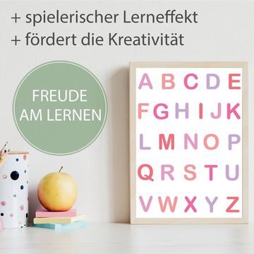 Tigerlino Poster ABC Zahlen Kinderposter Mädchen 3er Set Lernposter Alphabet