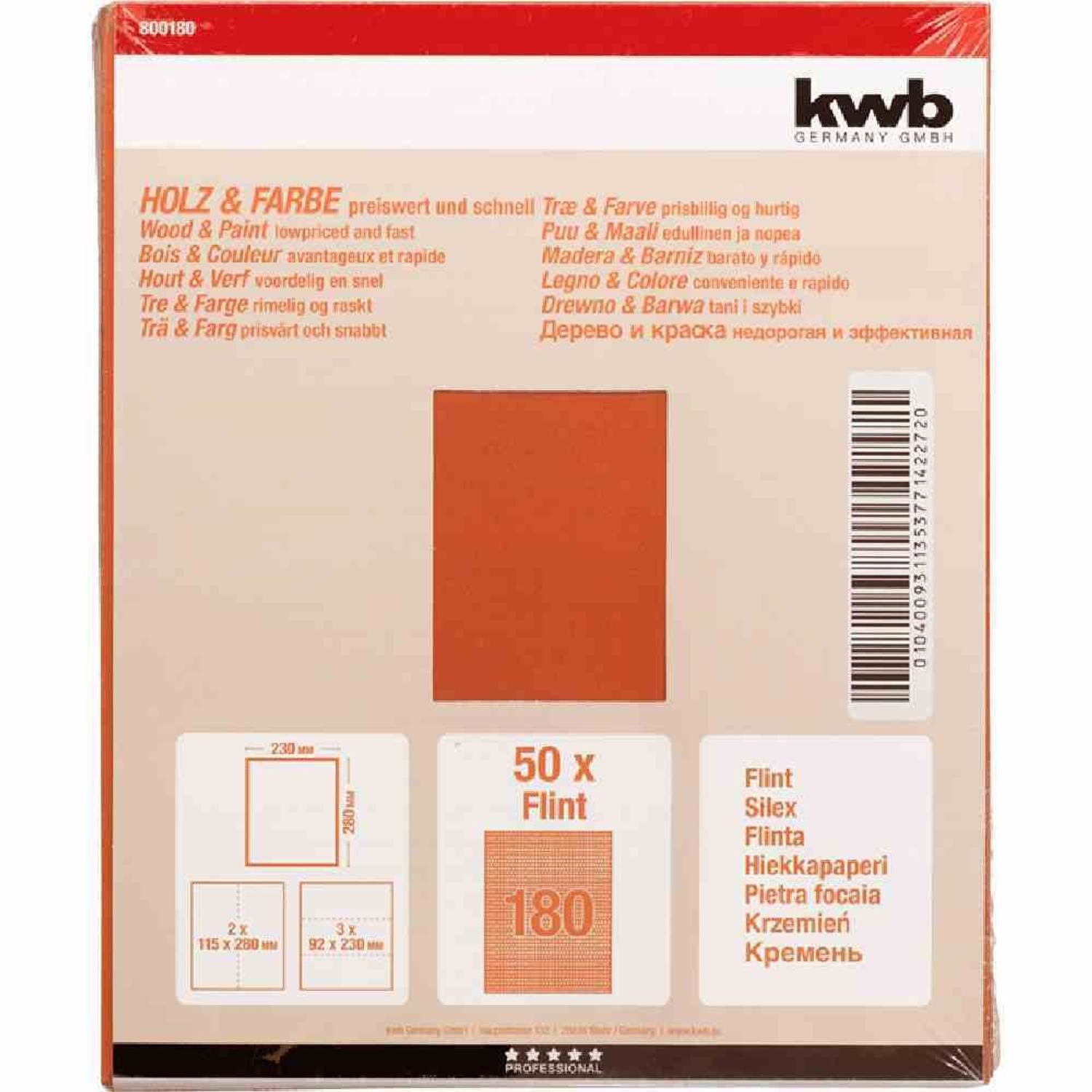 kwb Schleifpapier K St) Inhalt Farbe Holz Stück, (50 & Körnung 50 180, 180 Schleifpapier