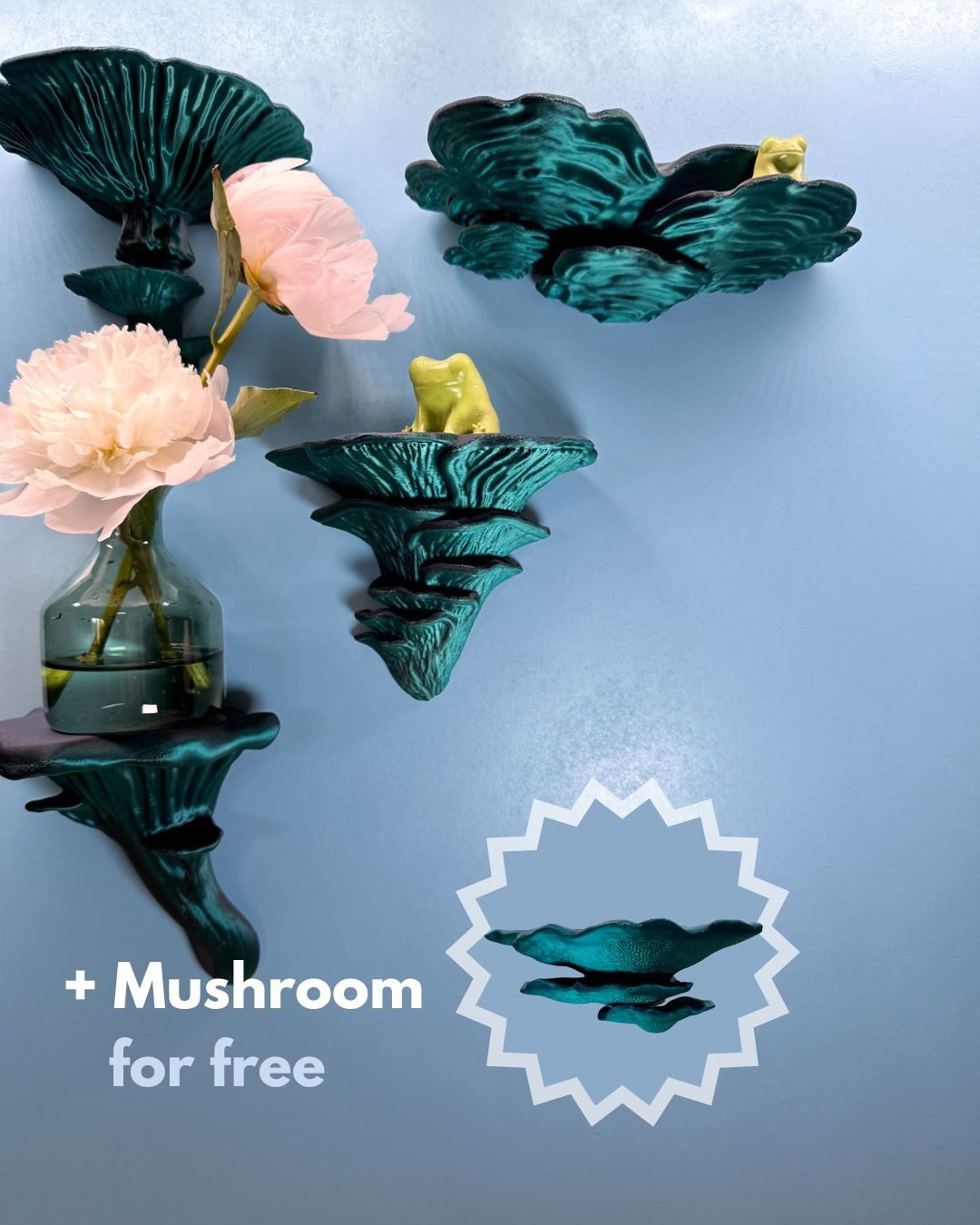 Roomberry Deko-Wandregal Pilz Wandregal Set 5-teilig, Pilzregal Deko Naturdesign, Schweberegal, Geschenk-Set, Made in Germany