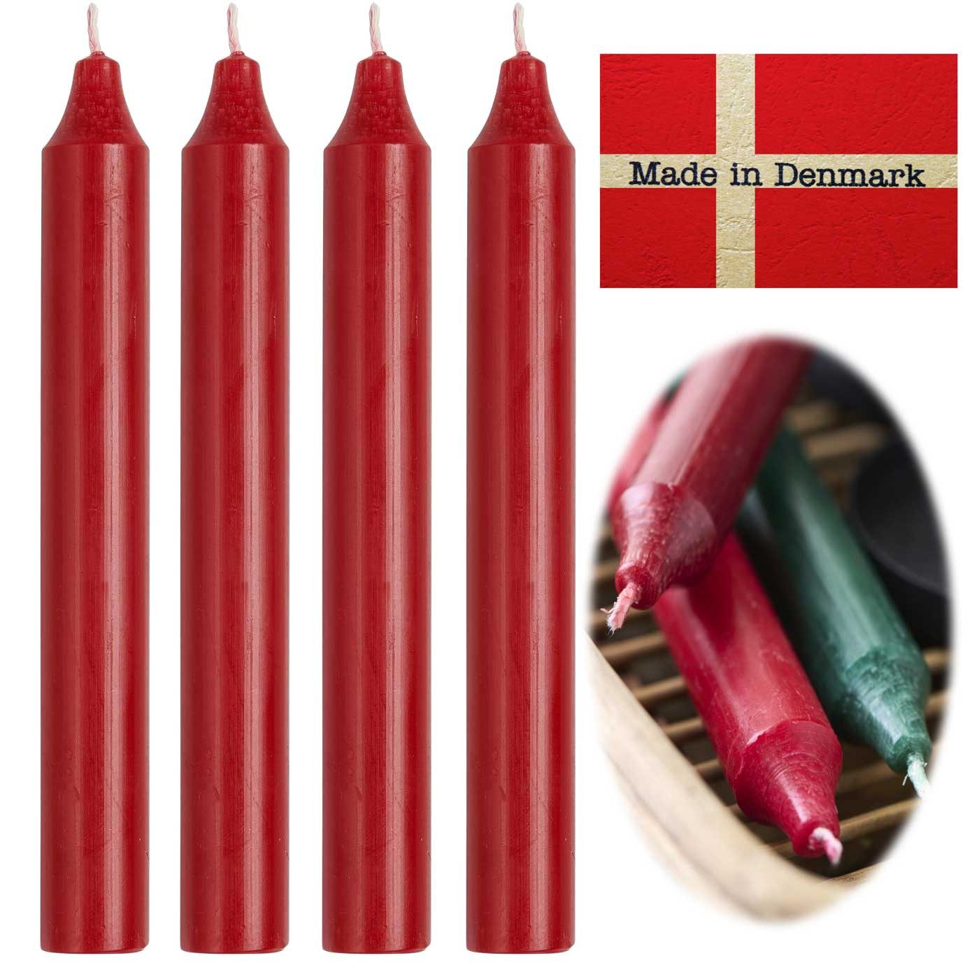 LS-LebenStil Tafelkerze Exklusive Stabkerzen Ribe Rustik 4´er Set Rot 18x2,2cm Made in Denmark (Made in Denmark - iB Laursen Denmark - Unparfümiert Spitzkerzen Tafelkerzen, 4-tlg., für Tischdeko Hochzeit Taufe Advent Weihnachten)