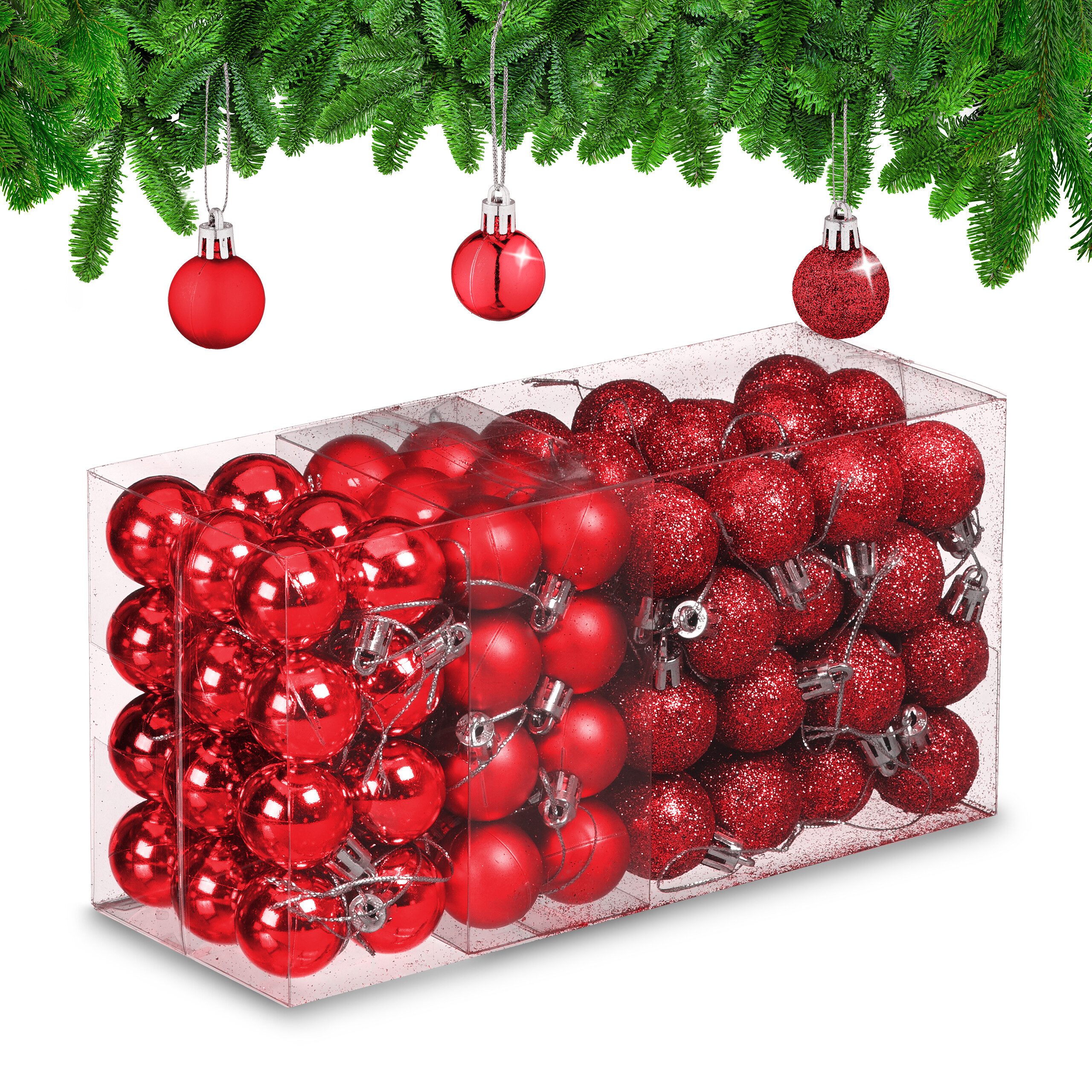 relaxdays Weihnachtsbaumkugel Weihnachtskugeln im 96er Set (96 St), rot