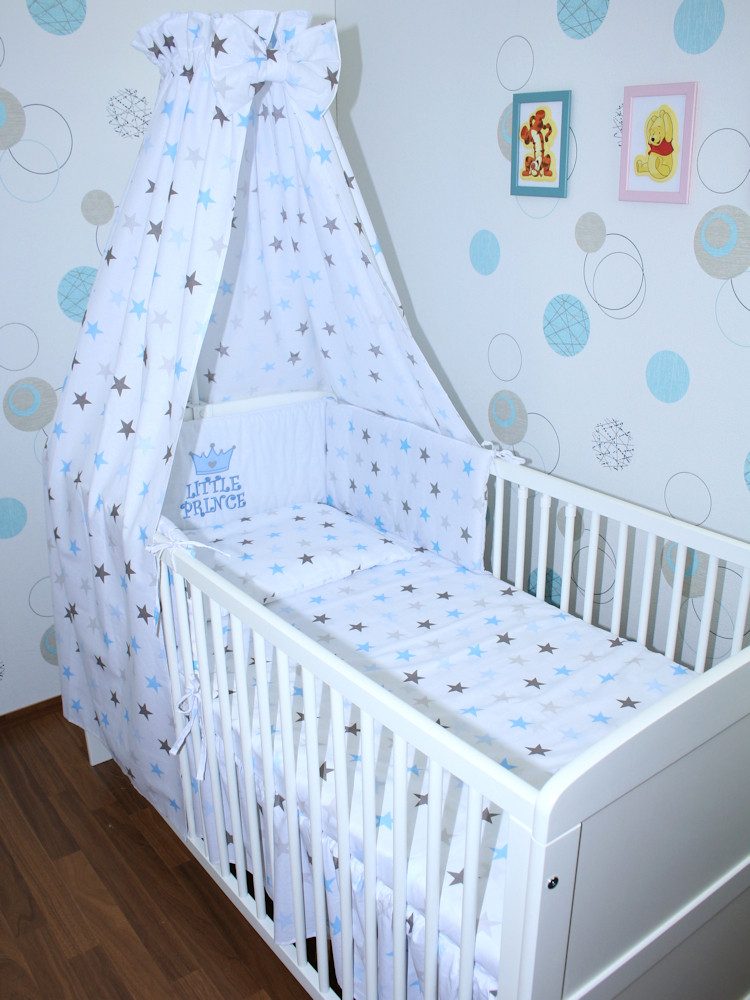 Babybettwäsche Baby Bettset -5-6 teiliges Set mit Vollstoff Himmel Nestchen- PRINCE