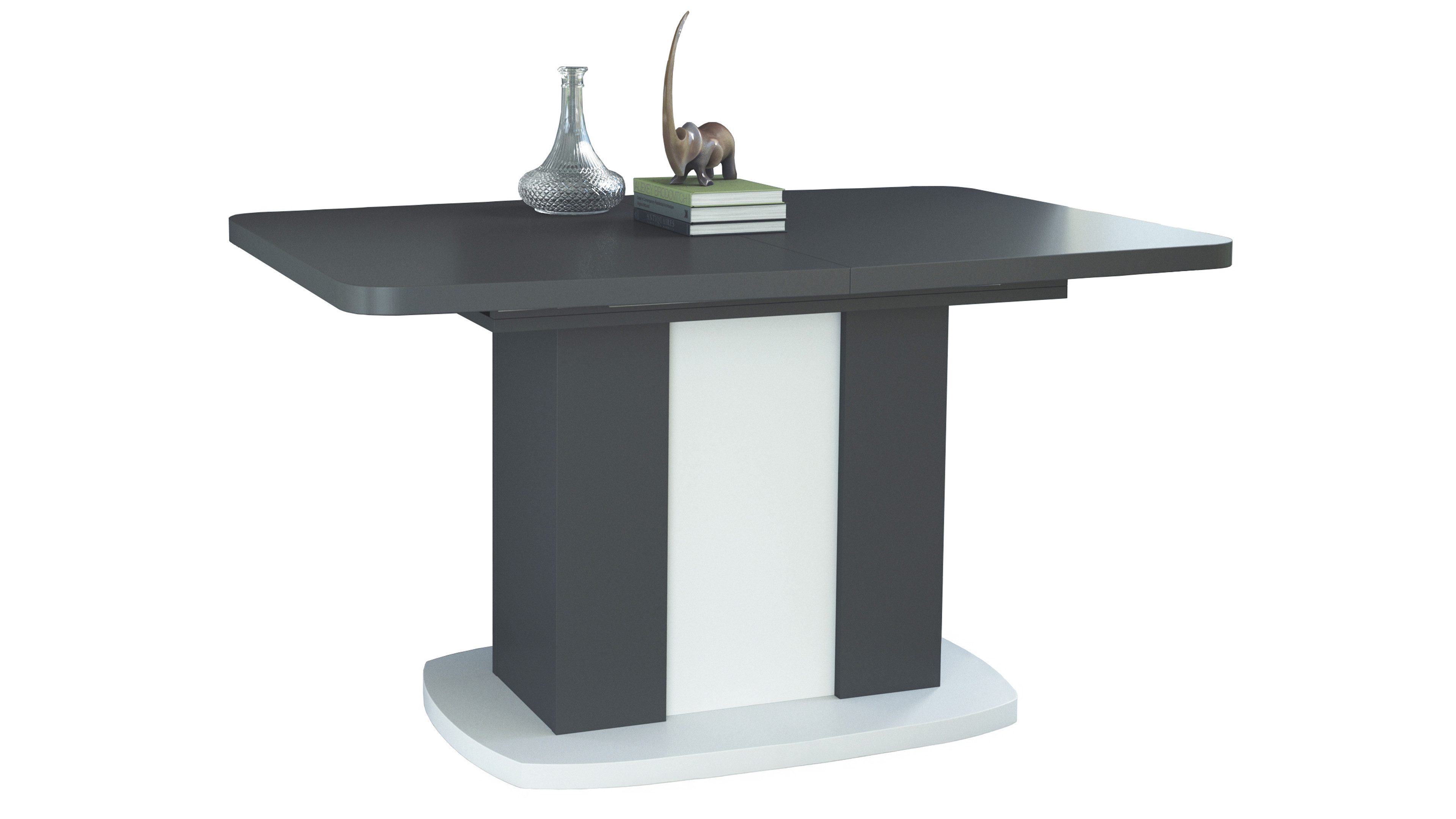 Vladon Esstisch Abgerundet (Esstisch, ausziehbar 140 - 180 / 160 - 200 x 75 x 90 cm), in Weiß / Beton, Weiß / Anthrazit, Anthrazit / Weiß verfügbar