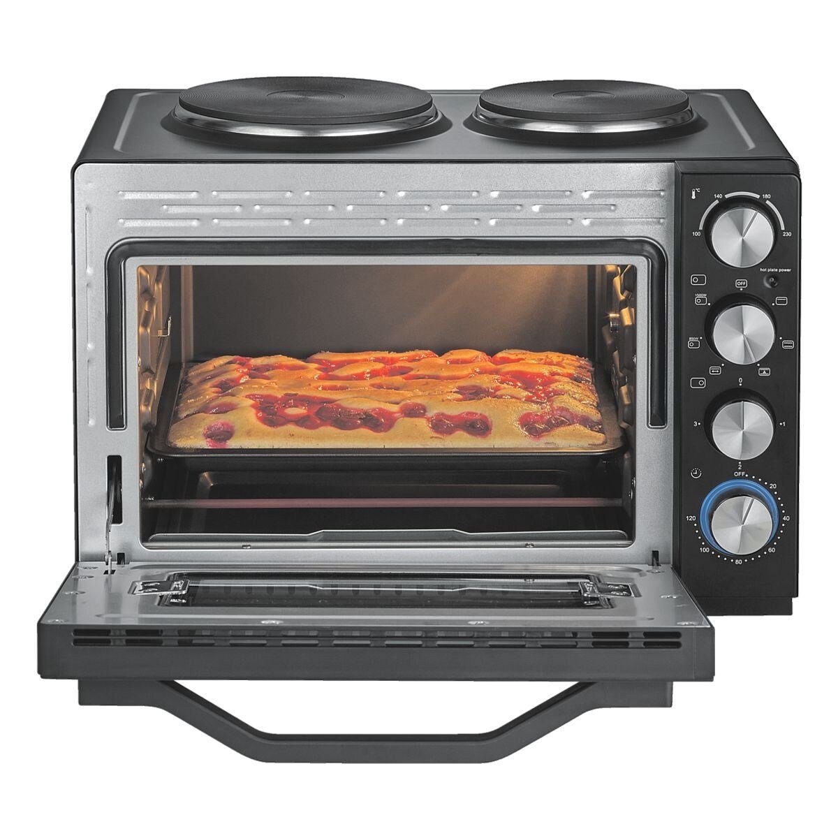 Severin 2-in-1-Toaster TO 2074, für Kuchen, Brötchen, Pommes, Grillhänchen, Kochtopf, Bratpfanne etc., 2500 W, Back- / Toastofen, 2 Kochplatten, 30 Liter, 100°C-230°C, 2500 Watt