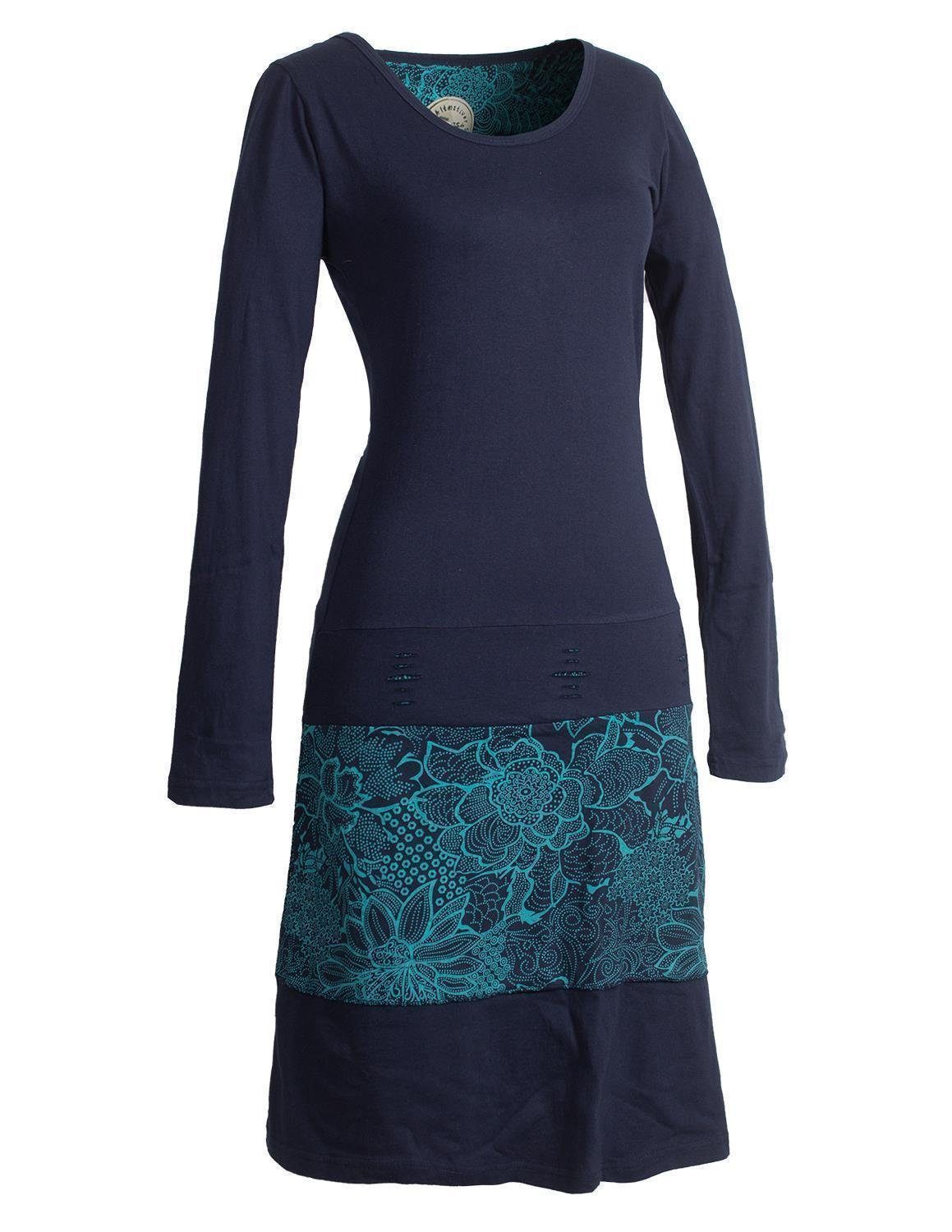 Vishes Jerseykleid Lagenlook Langarm Kleid mit Blumen-Spitze bedruckt Elfen, Hippie, Boho, Goa Style