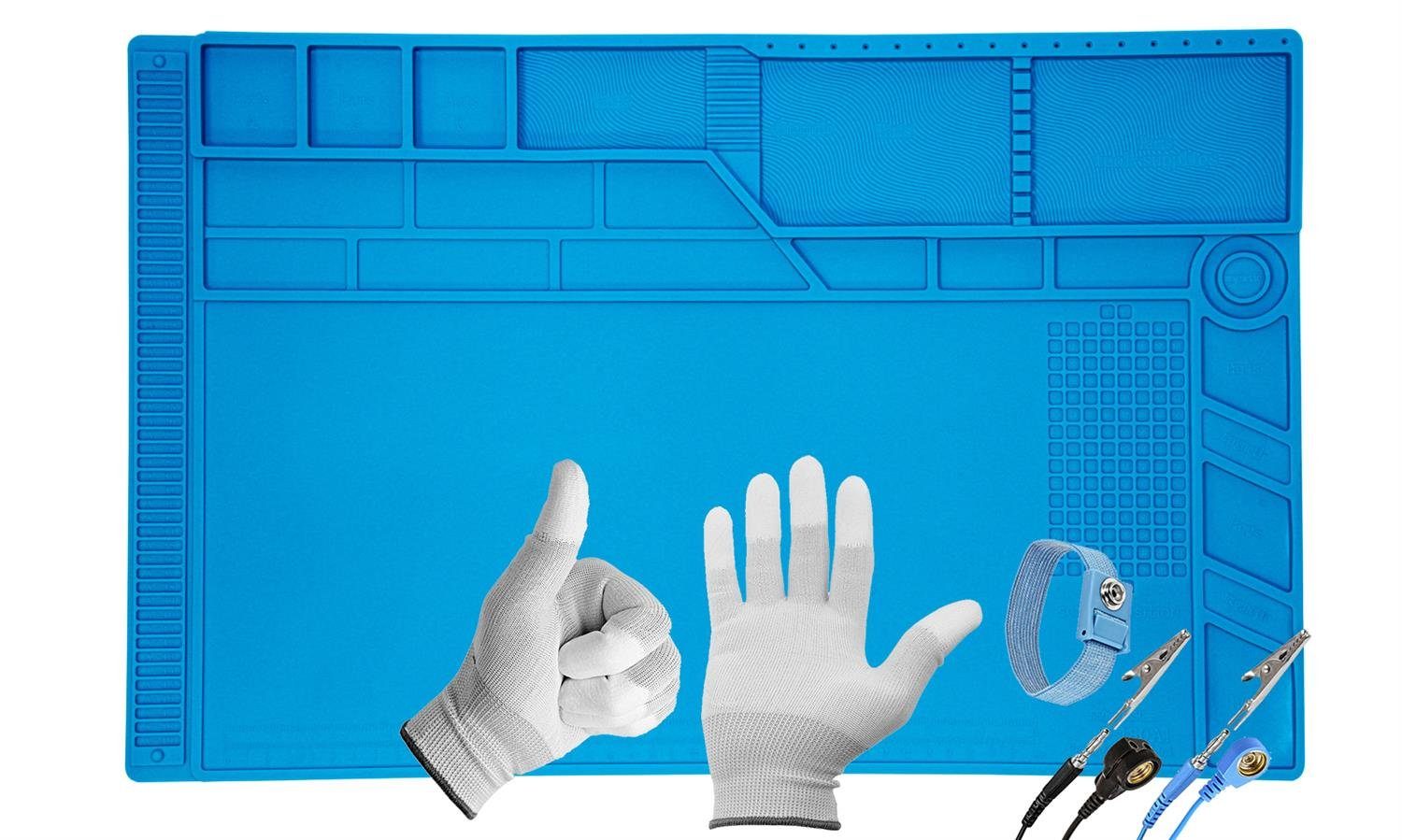 Minadax 55x35cm + Reparatur-Set Lötmatte, + Handschuhe 500°C Handgelenkschlaufe