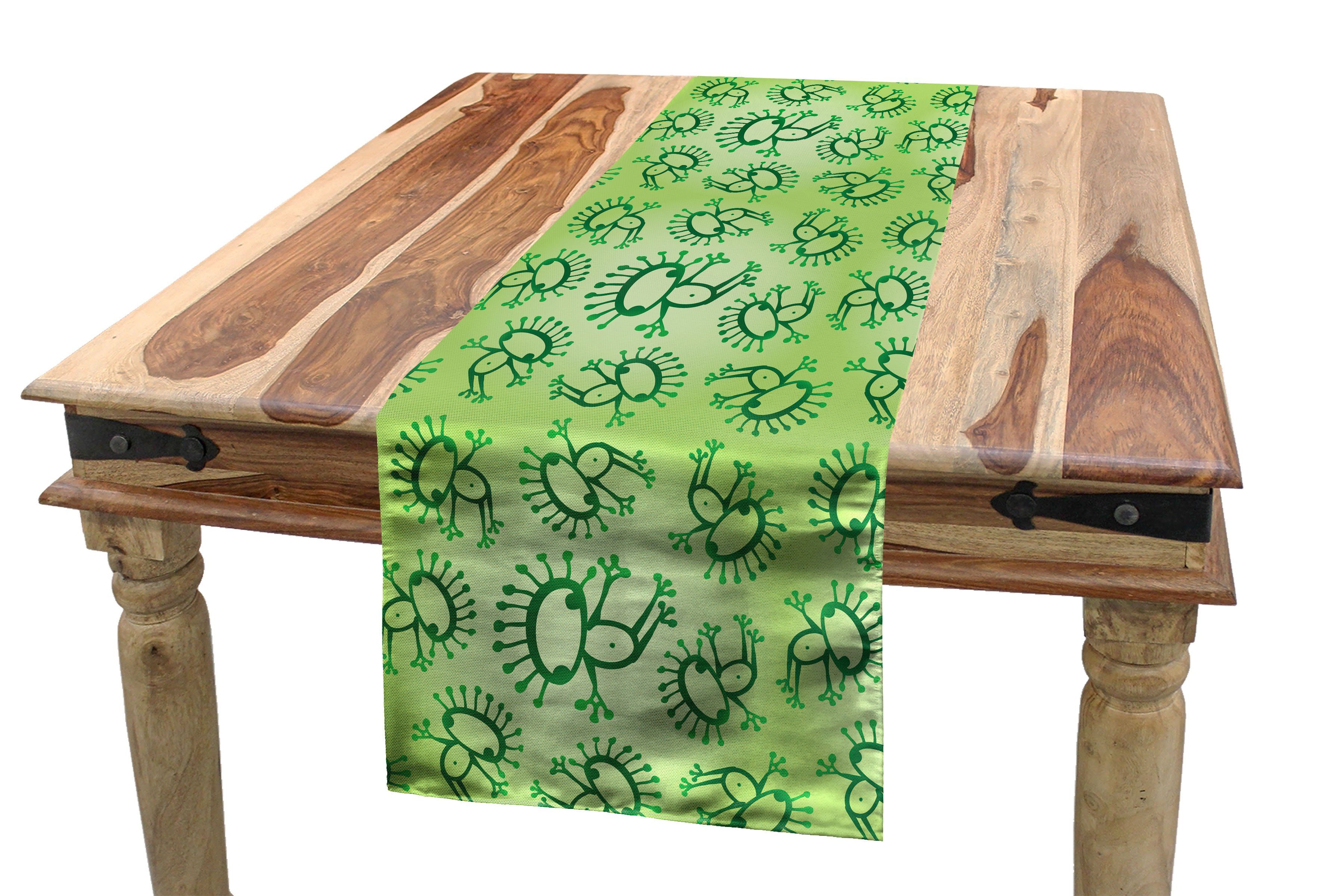 Abakuhaus Tischläufer Esszimmer Küche Rechteckiger Dekorativer Tischläufer, Grün Doodle Art Alien Frösche