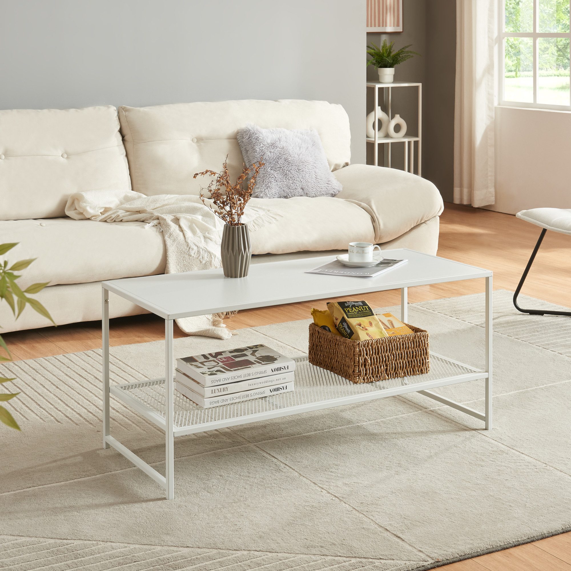 en.casa Couchtisch, »Ruokolahti« mit Gitterablage 102x43x46cm günstig online kaufen