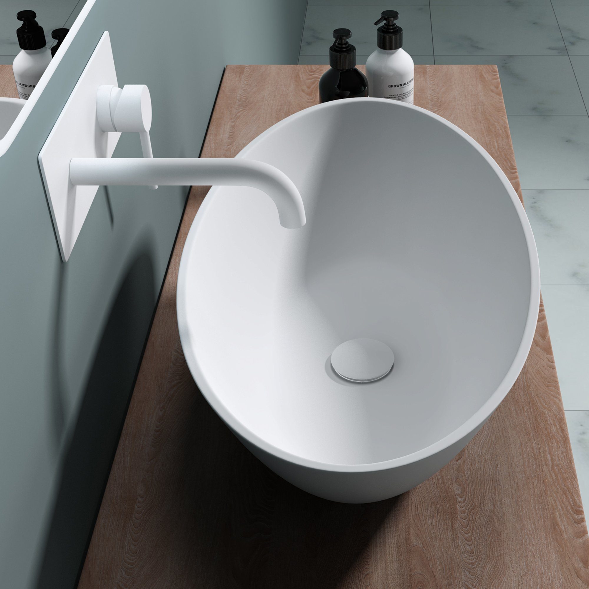 doporro Waschbecken Mineralguss Waschtisch Aufsatzwaschbecken rund günstig online kaufen