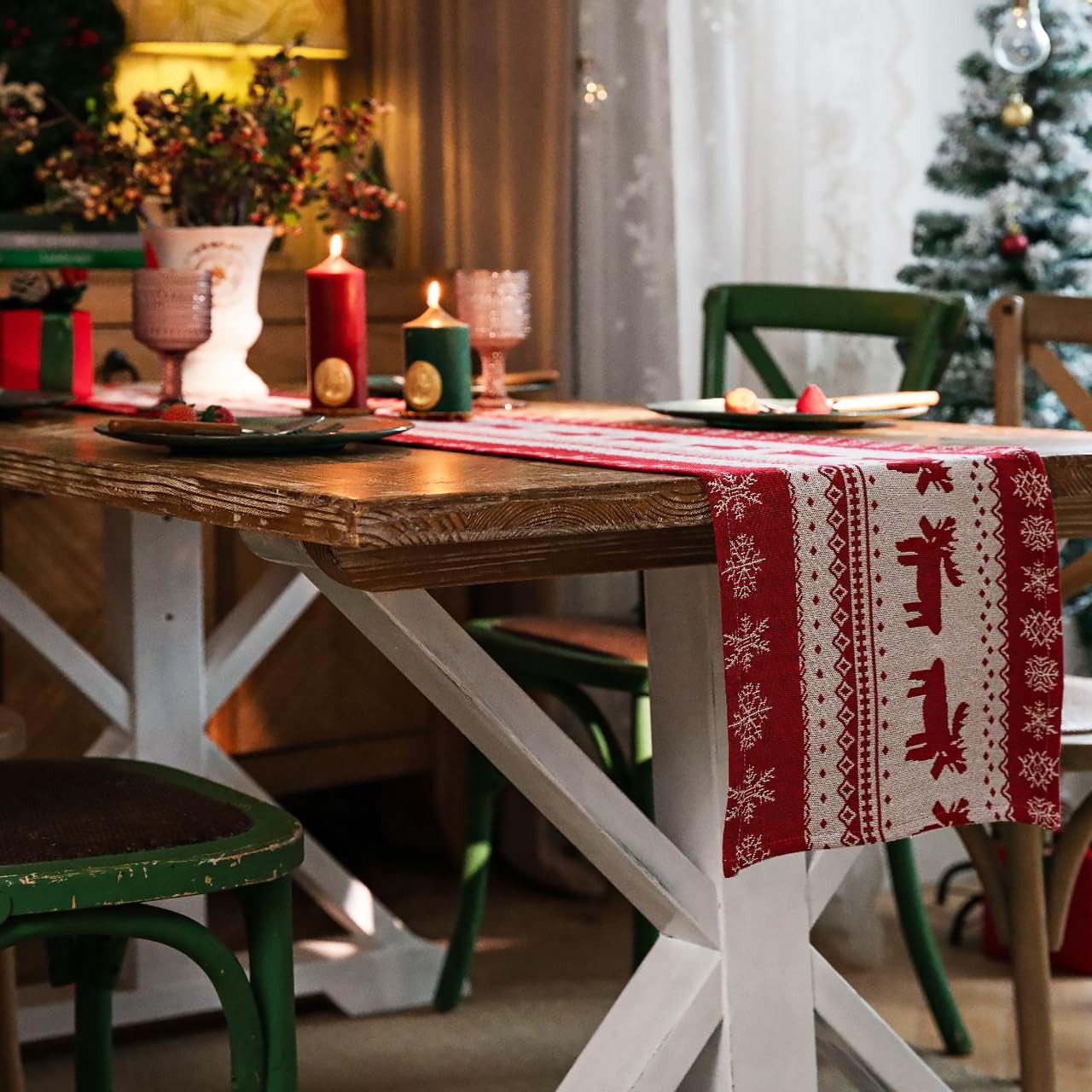 FOUORTUNATE-BEE Tischläufer Weihnachtsdeko Innen Tischläufer Weihnachten Deko (Weihnachtstischläufer Weihnacht Tischdeko), Weihnachtsläufer Weihnachtsdekoration – Bild 3 von 5