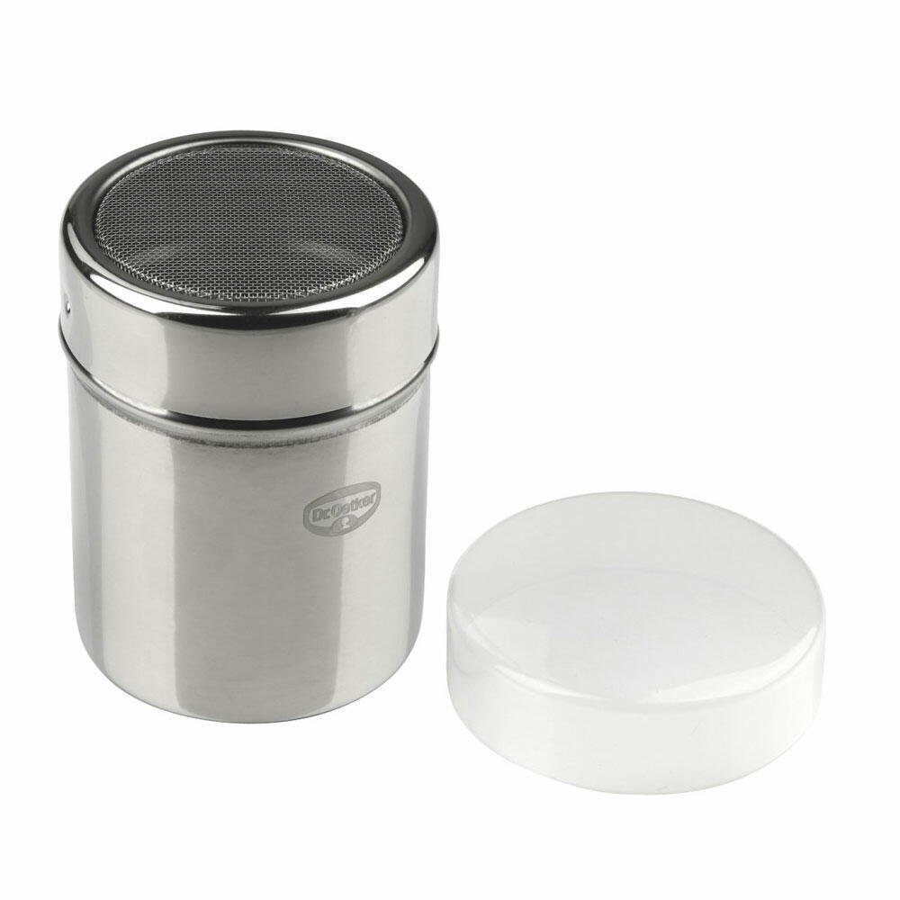 Dr. Oetker Küchenhelfer Küchensieb Siebstreuer mit Deckel 6 cm, Edelstahl, Kunststoff