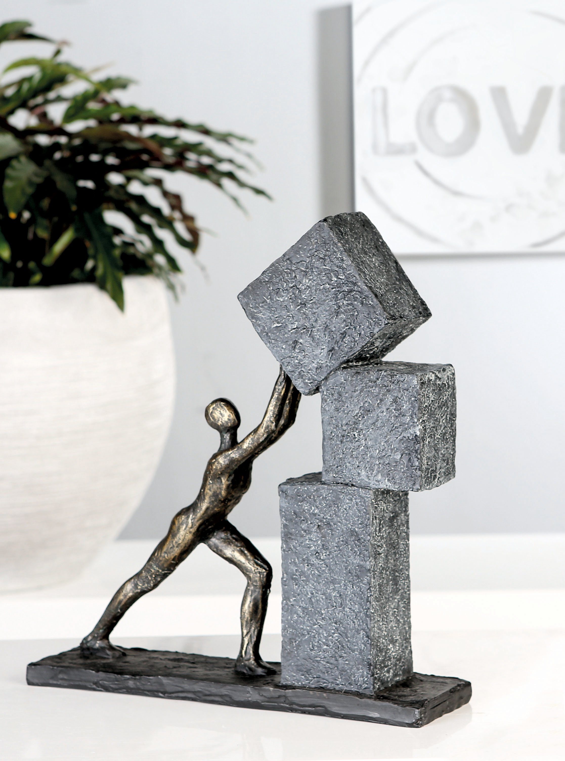 Dekofigur Skulptur Stacking, bronzefarben/grau