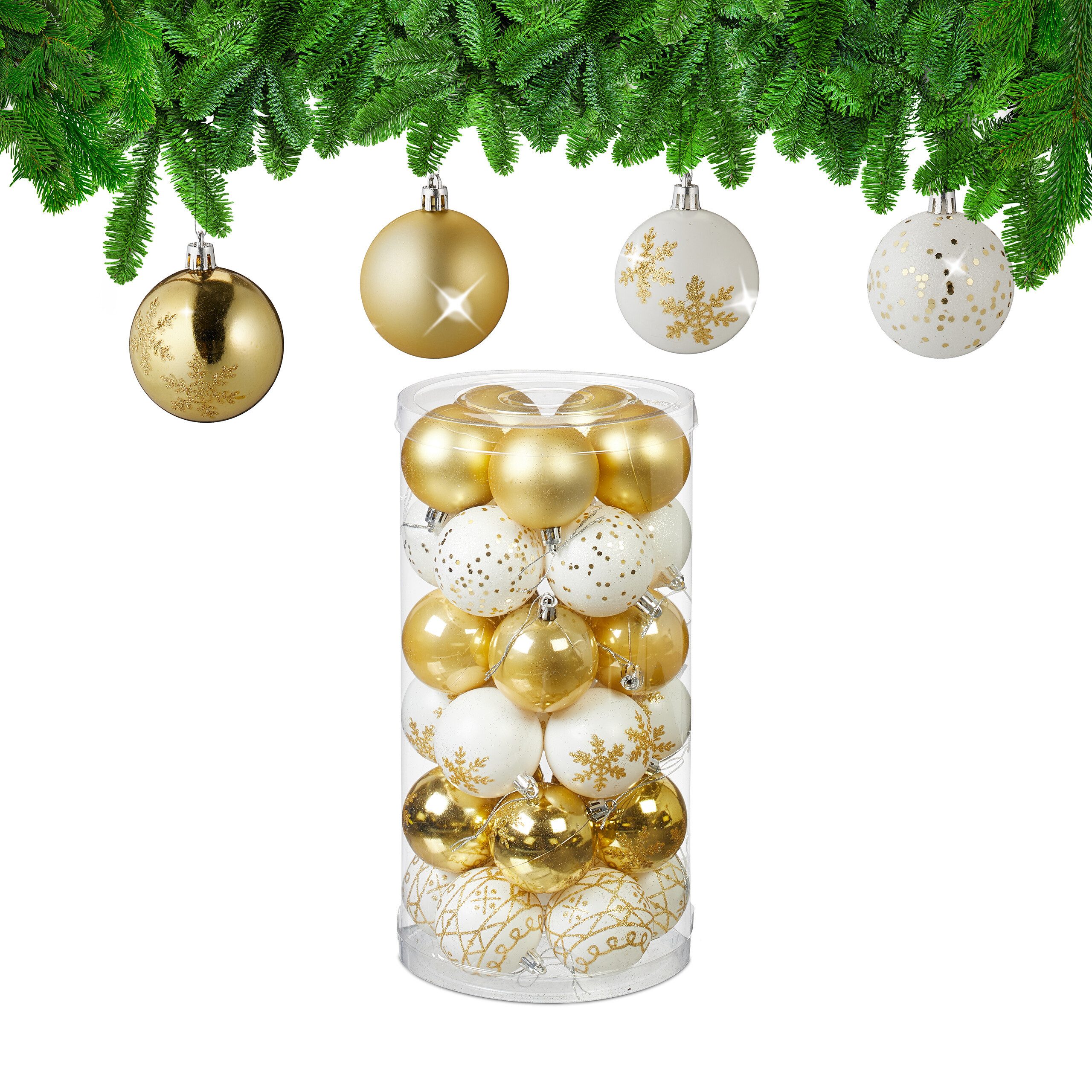 relaxdays Weihnachtsbaumkugel Weihnachtskugeln im 30er Set (30 St), gold