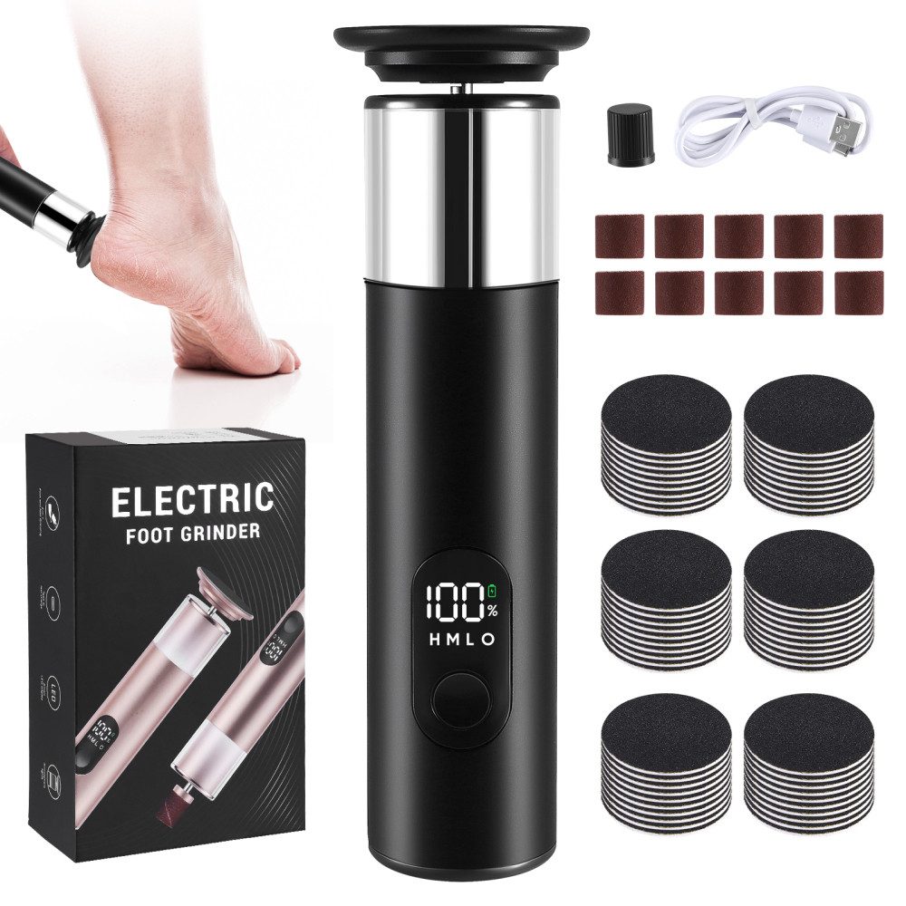 i@home Elektrischer Hornhautentferner, 1-tlg., 3 Geschwindigkeiten, 70 Aufsätze (60 Schleifpads + 10 Polierringe), 2-in-1 Elektrische Fußfeilen, Fußpflege-Set für trockene, rissige Haut