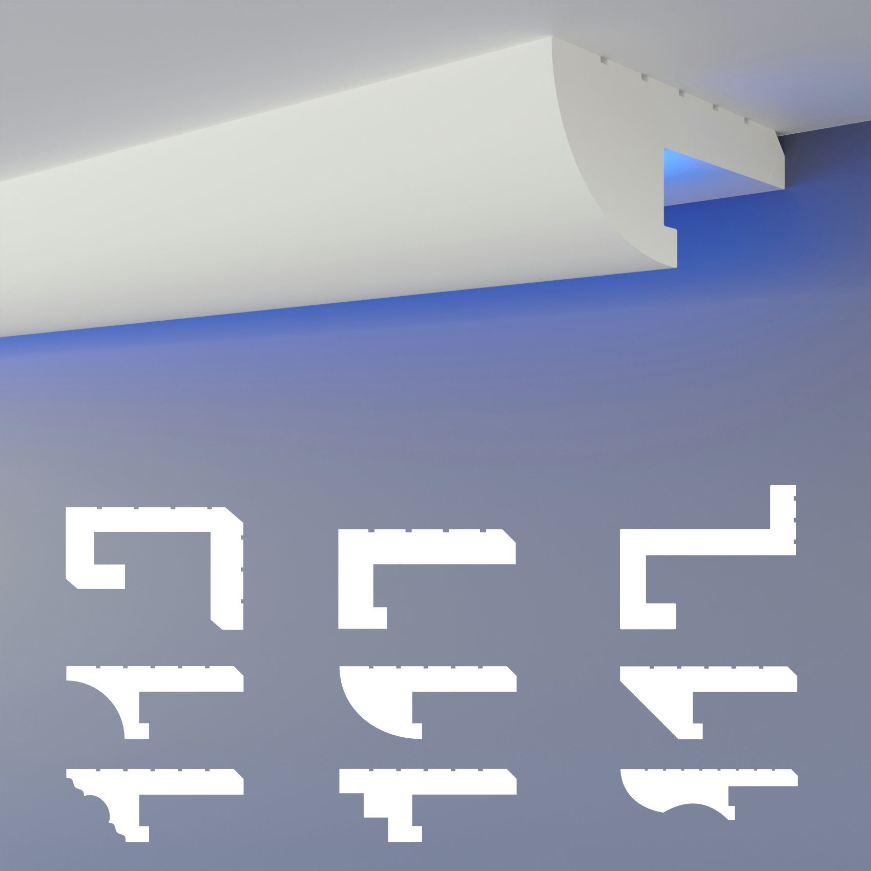 HEXIMO Eckprofil HLED 15 (LED-Schattenfugenprofil Stuckleisten, indirekte Beleuchtung XPS Styropor-Trockenbau-Deckenleisten Lichtvouten-Deckenprofil (Muster HLED 15)