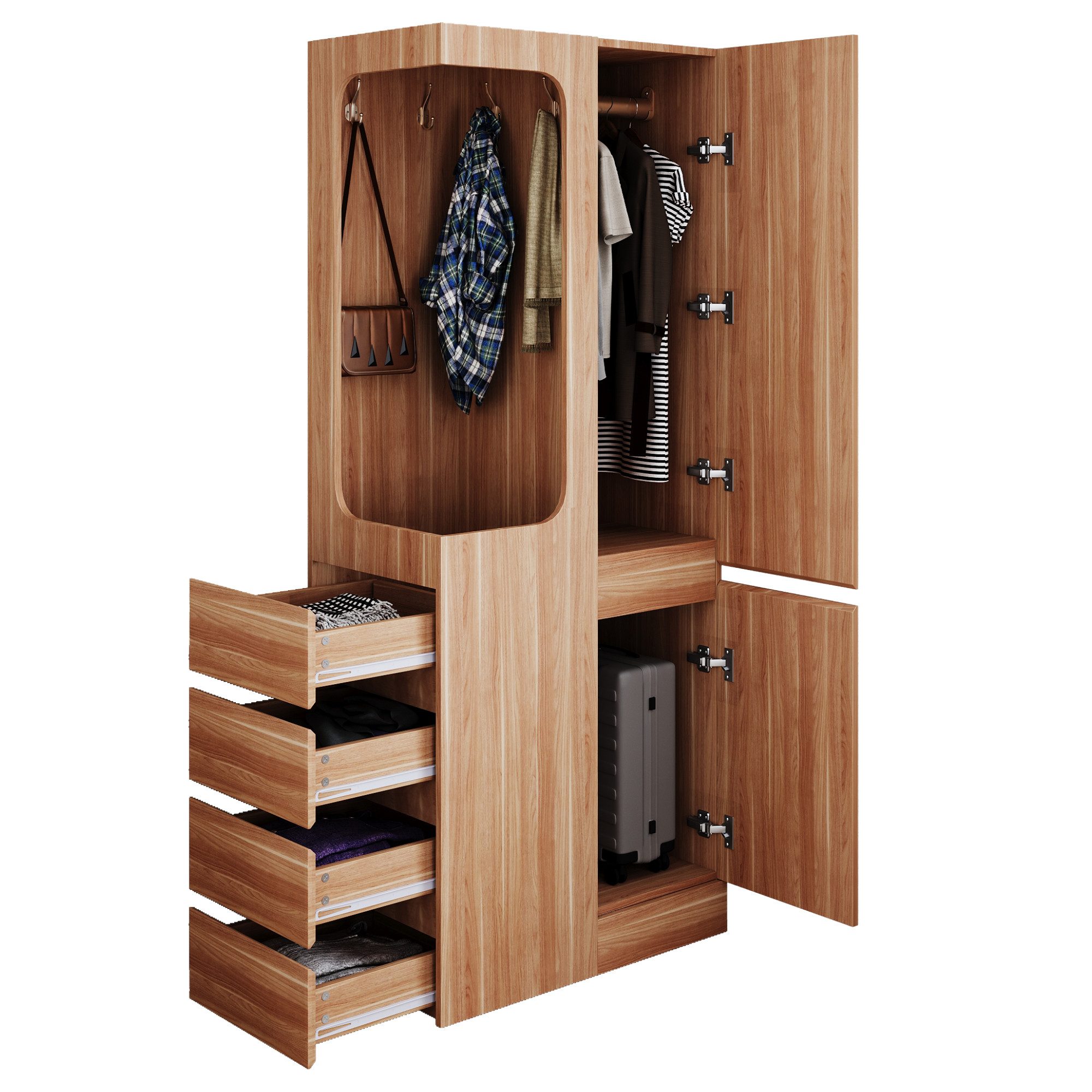 MODFU Kleiderschrank mit offenem Hängebereich (mit 4 Schubladen & offenem Hängefach, 1 Tür, 70×40×170 cm) Platzsparender Garderobenschrank, einfach zu montieren