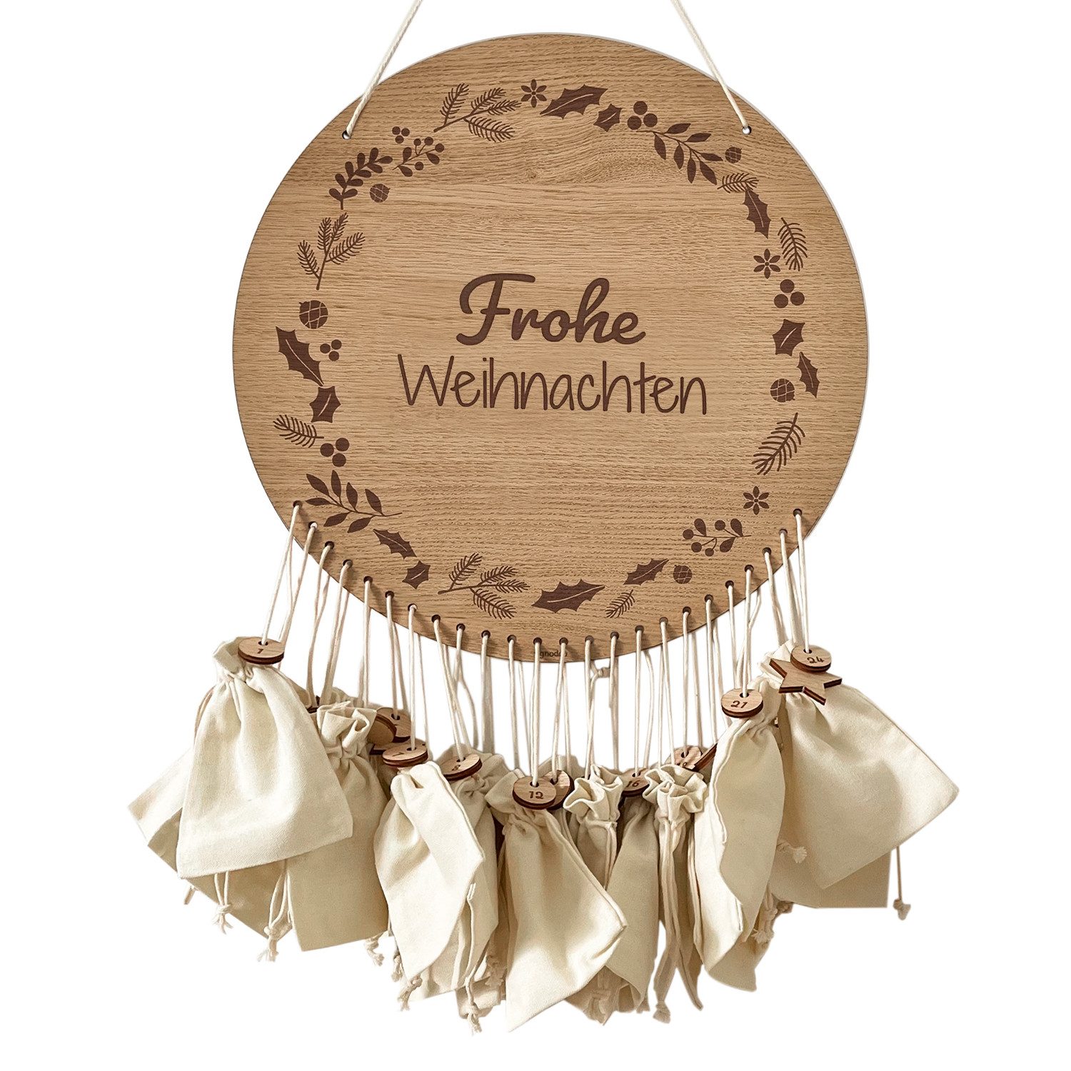 wolk befüllbarer Adventskalender aus Holz zum Befüllen (inklusive 24 Geschenksäckchen) (Blumenkranz Set), Qualität made in Germany