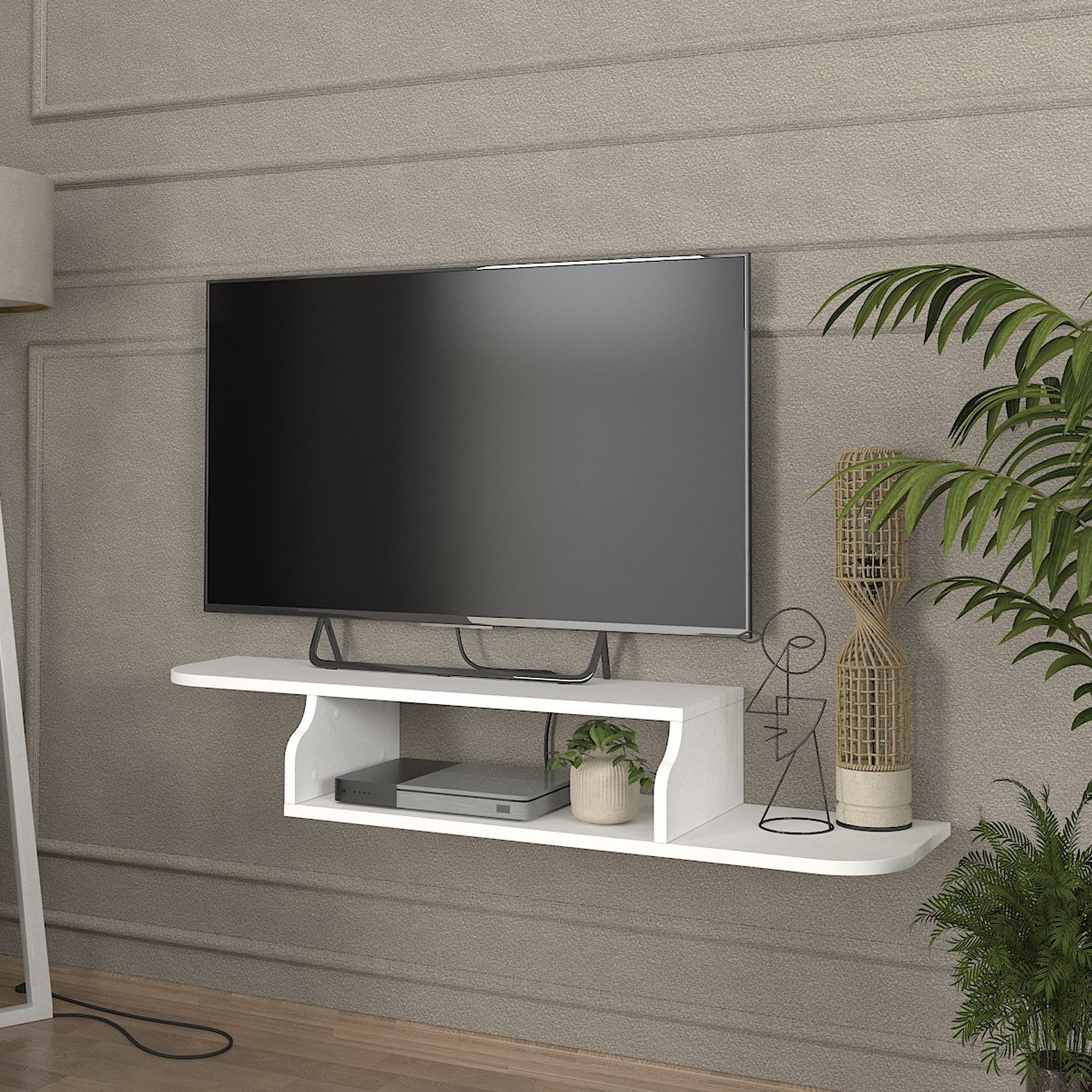 en.casa TV-Regal, hängend »Kershaby« 120 x 30 x 19 cm Weiß