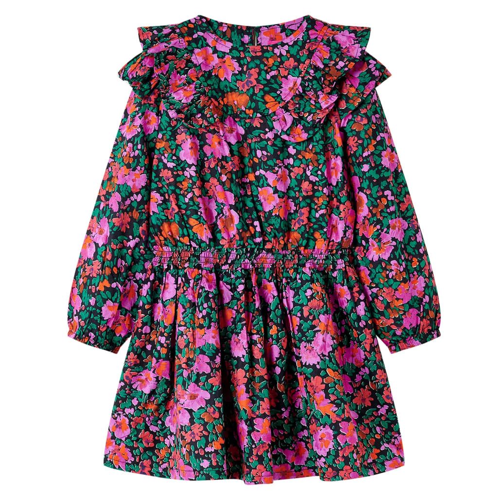 Druckkleid Kinderkleid mit Langen Ärmeln Knallrosa 116