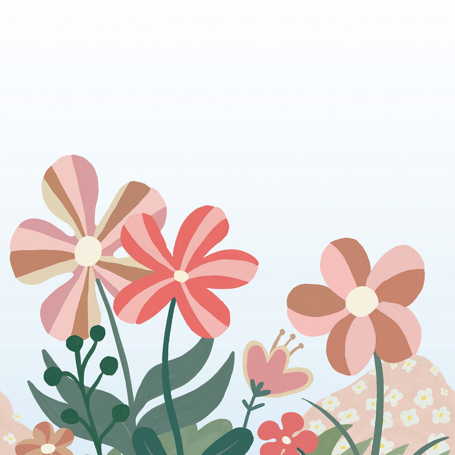 Rasch Fototapete Blumenwiese in Rosa, Roomblush Flower RB352 - 2,85m x 2,00m, glatt, floral, kindlich, gemustert, grafisch, mehrfarbig, Comic, (1 Rolle, 1 St)