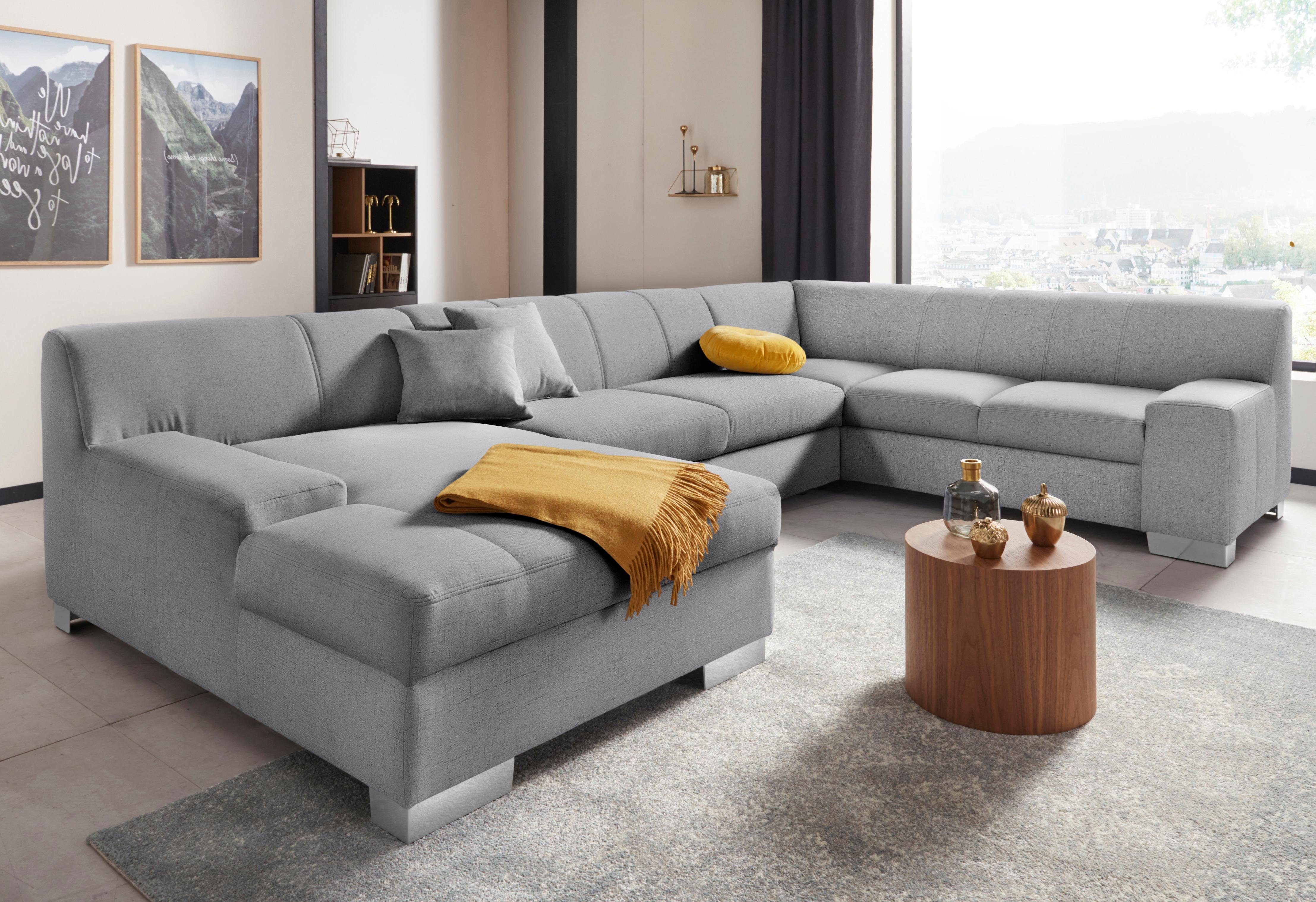 DOMO collection Wohnlandschaft Bero, elegant und zeitlos, flache Armlehnen, Breite 328cm, U-Form, fester Sitzkomfort, wahlweise mit Bettfunktion