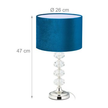 relaxdays Nachttischlampe Tischlampe Kristall und Samt in Blau