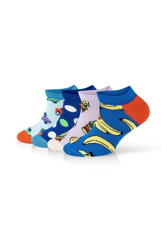 Happy Socks Sneakersocken 4-Pack Kids Low Car-Lunch Time gekämmte Baumwolle